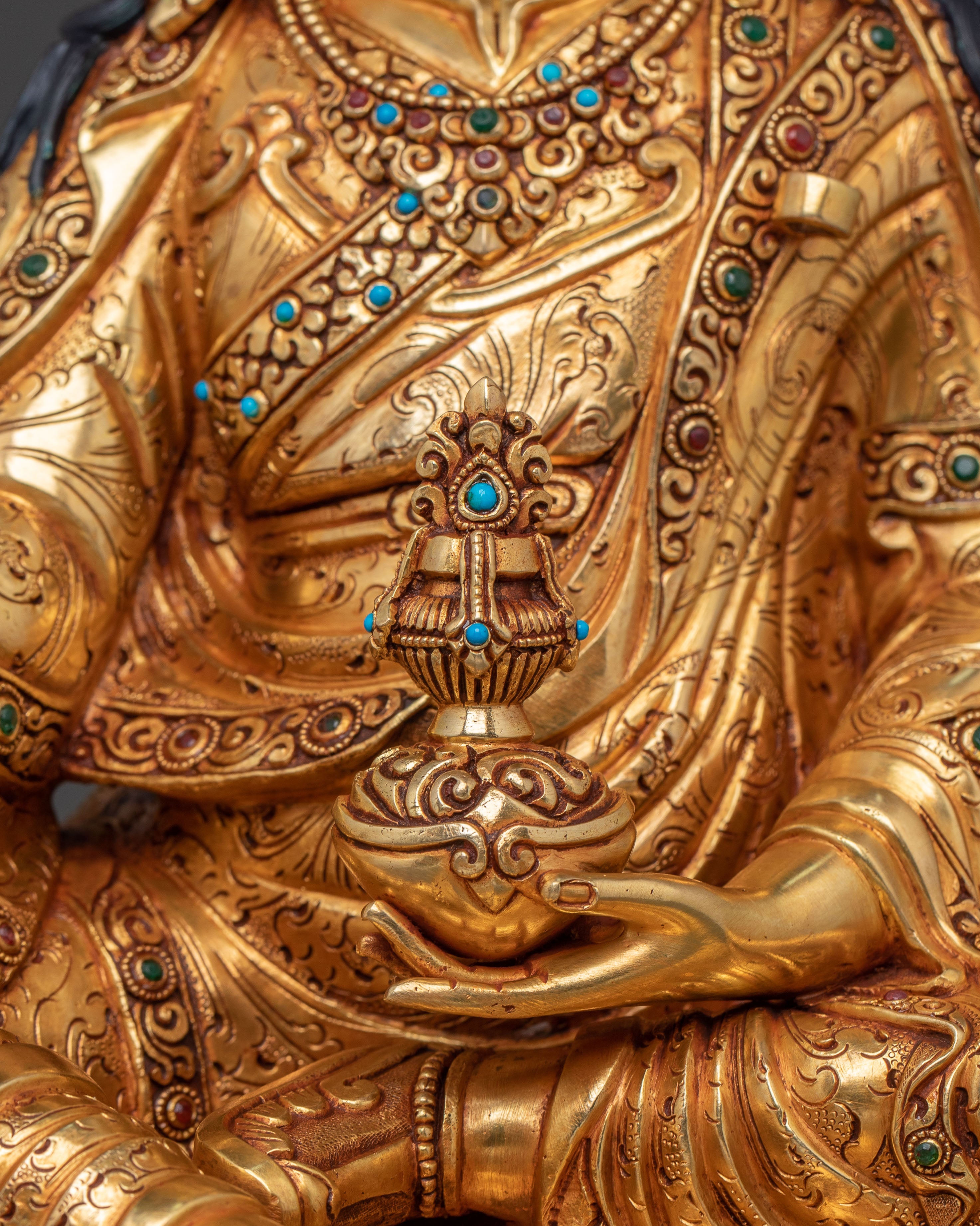 Divine Guru Rinpoche Padmasambhava Statue – 24K Gold Gilded