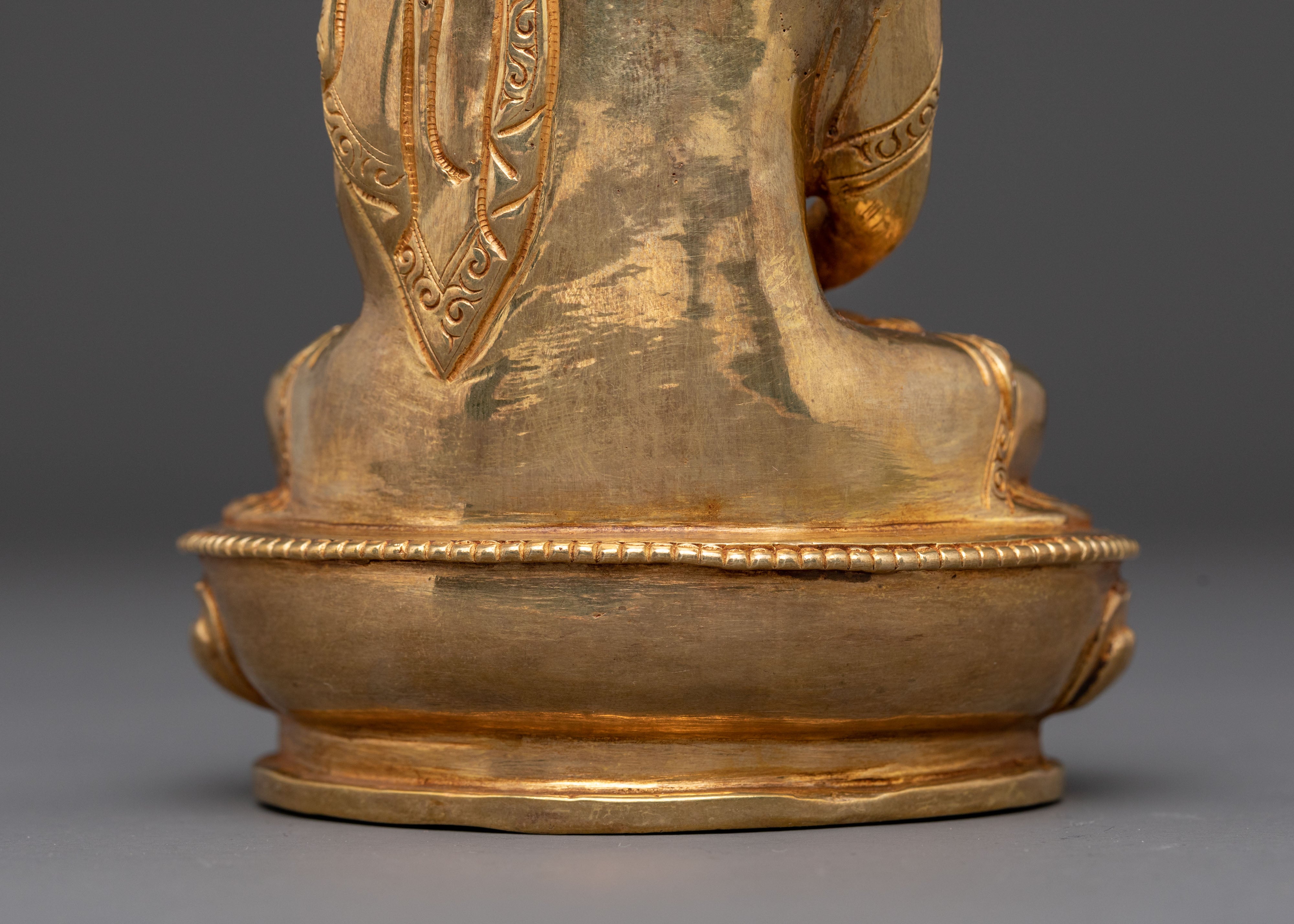 Tibetan Statue of Amitabha Buddha - Handcrafted 24K Gold Gilded