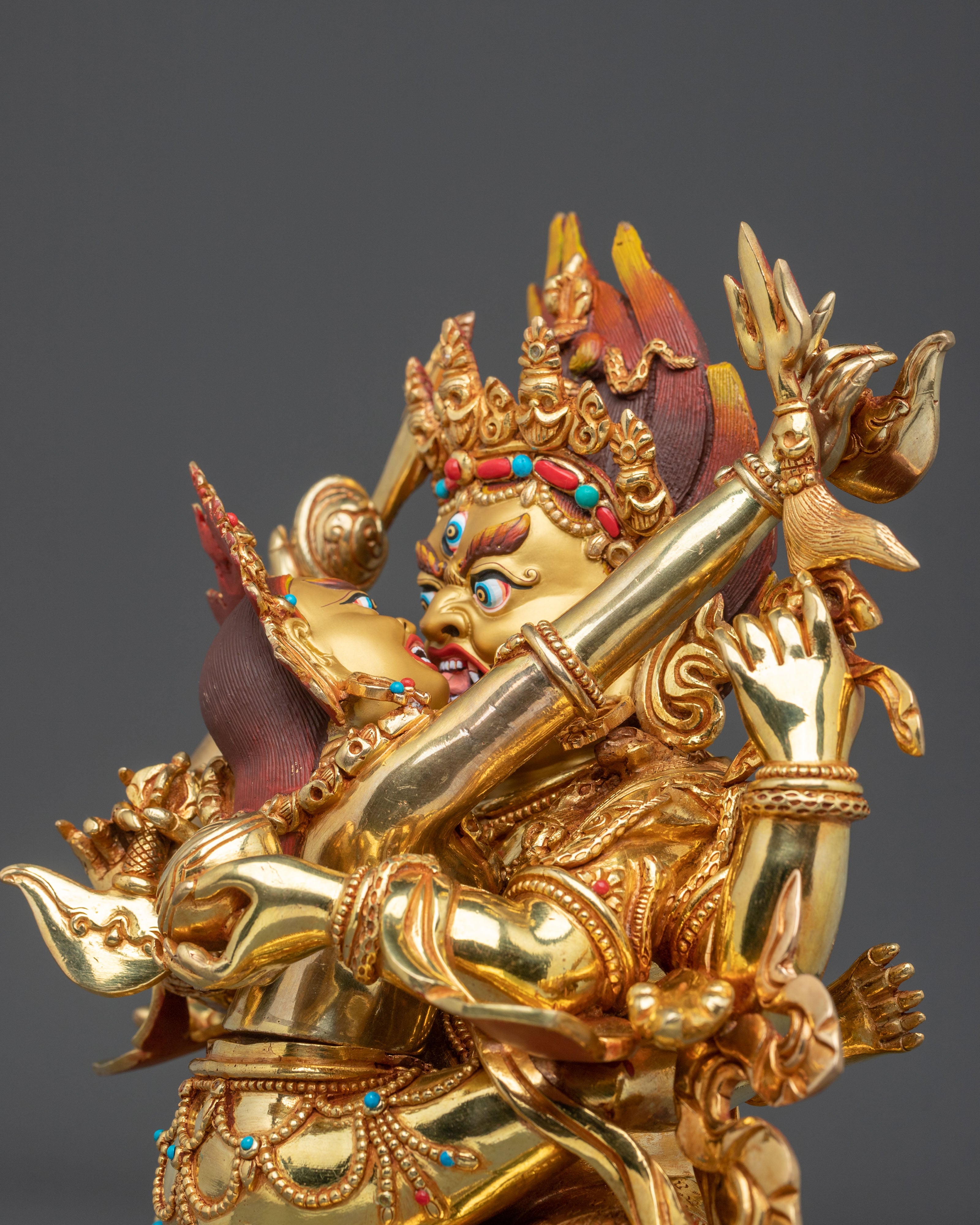 Chaturbhuja Mahakala With Consort Statue: Protector of Dharma