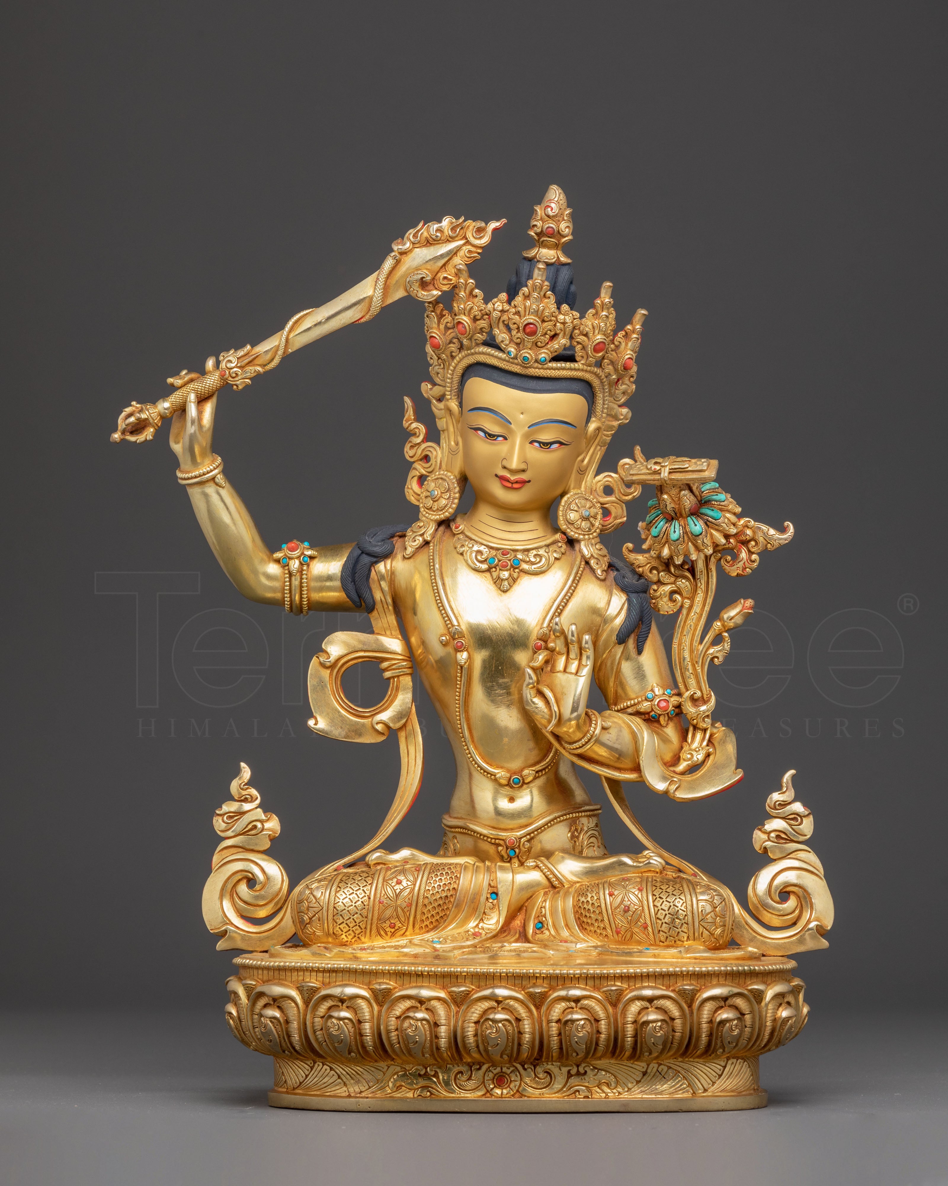 Golden Manjushri Statue Bodhisattva of Wisdom