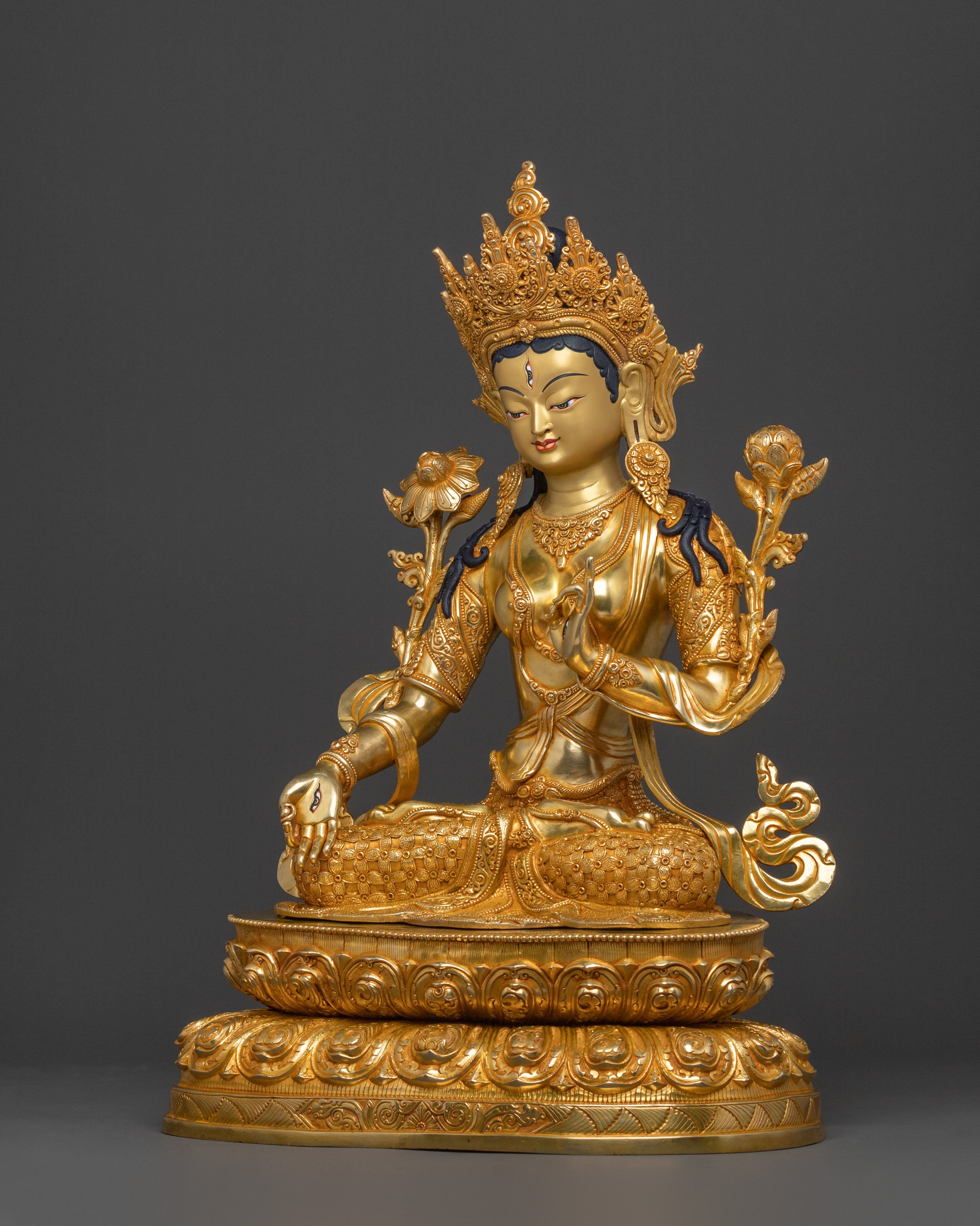White Tara Figure | 24K Gold Gilded Statue