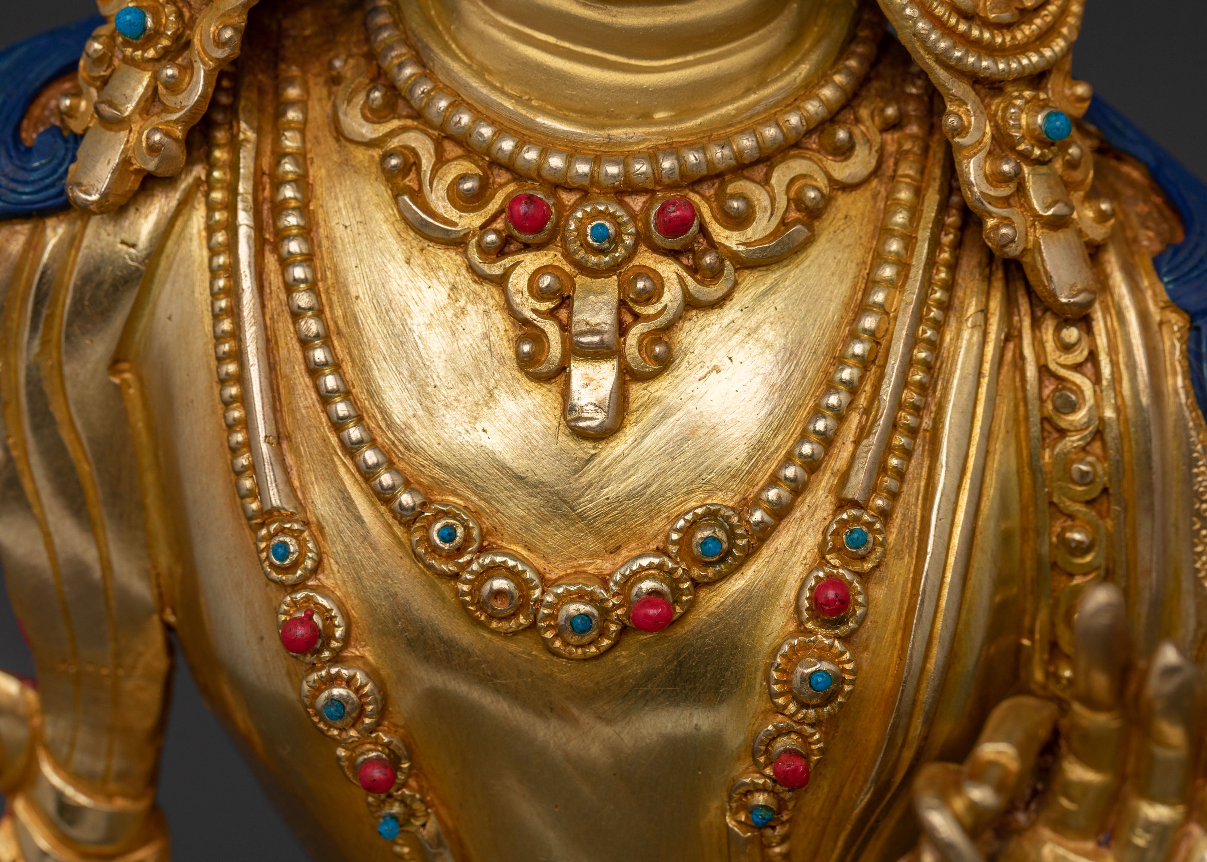 Handmade 24K Gold Gilded Manjushri Statue