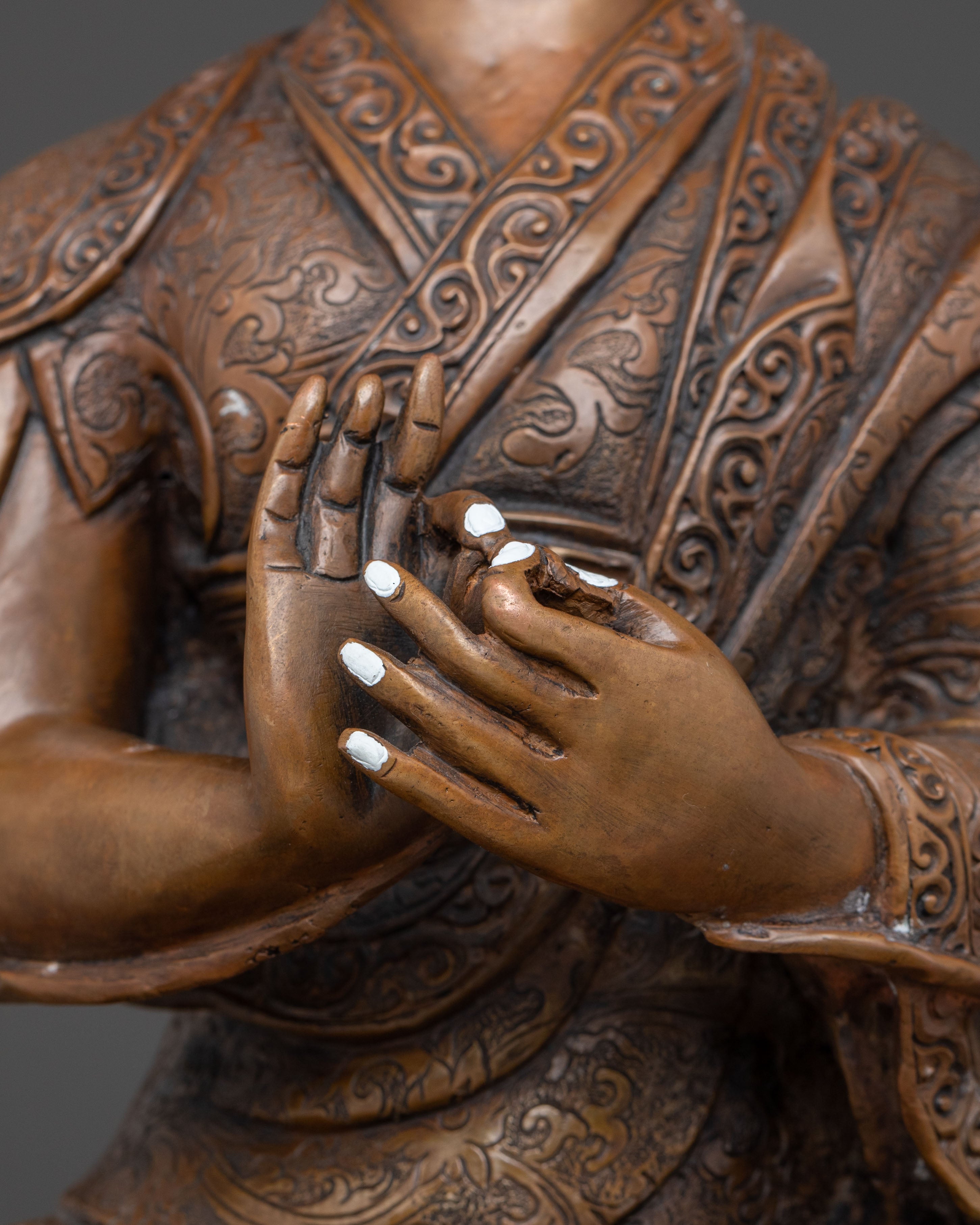 Oxidized Copper Tsongkhapa with Disciples Sacred Statue – Ancient Patina