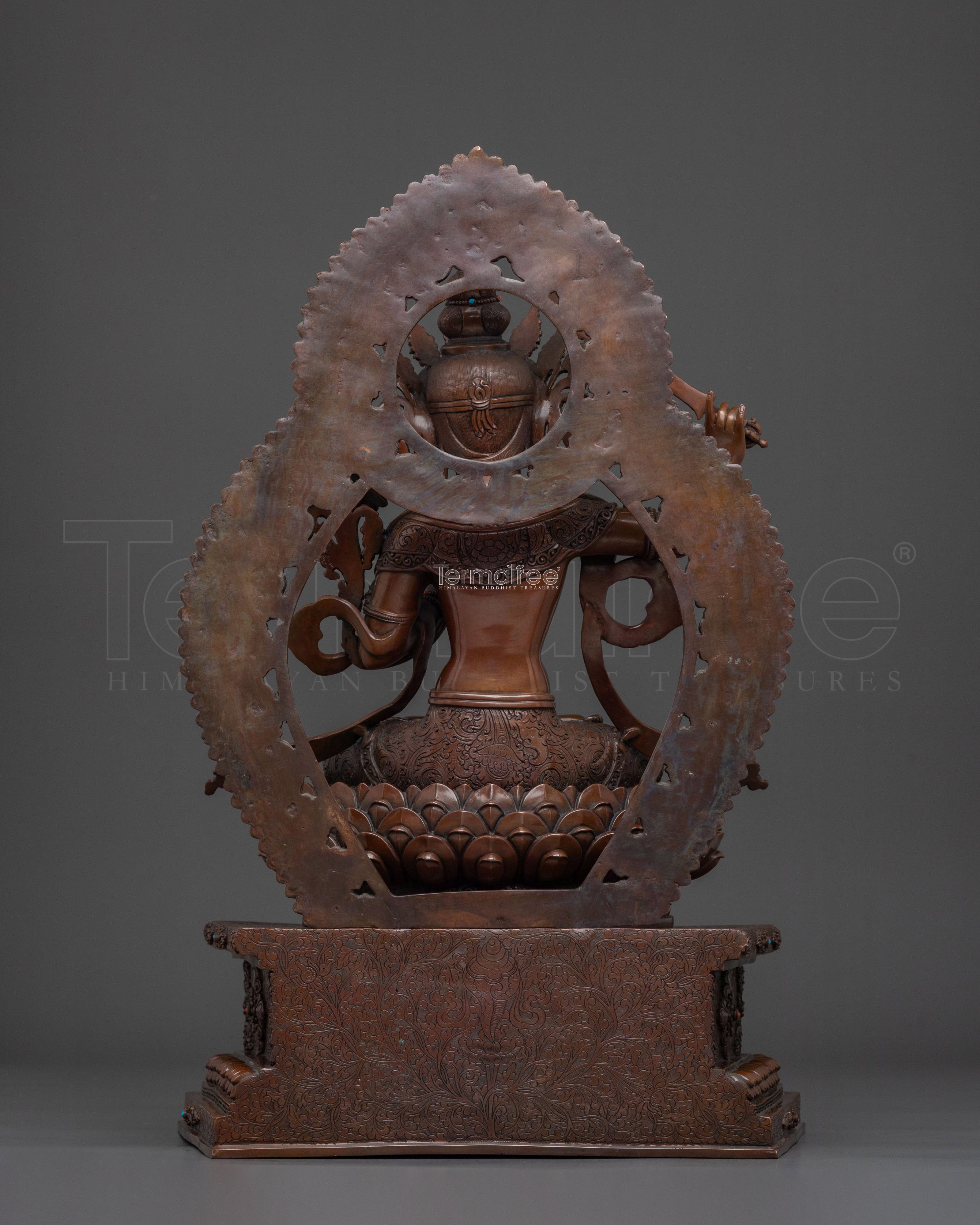 Manjushri Sculpture on Throne | Wisdom Deity with Flaming Sword
