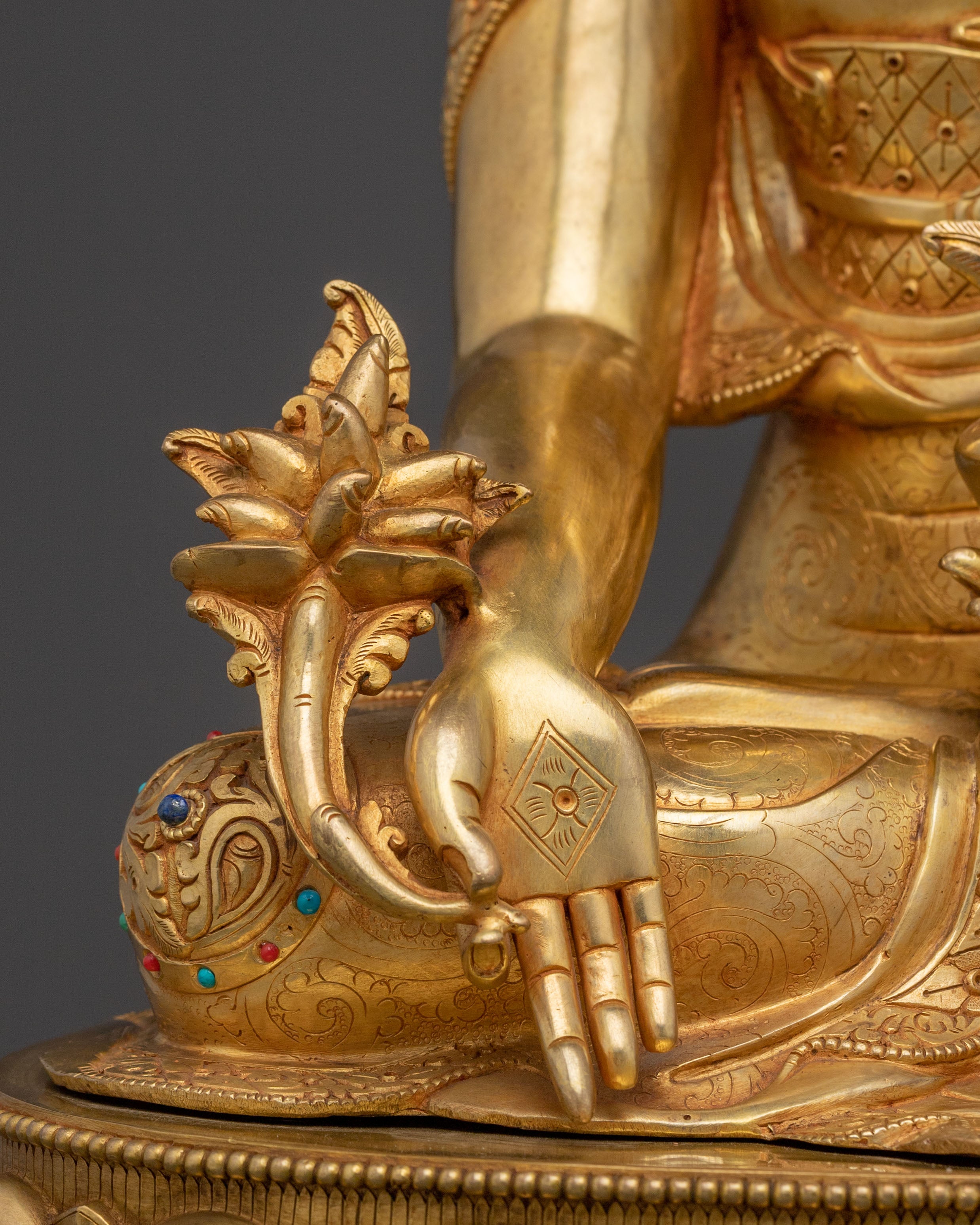 Handcrafted Medicine Buddha Sacred Statue | 24K Gold Gilded