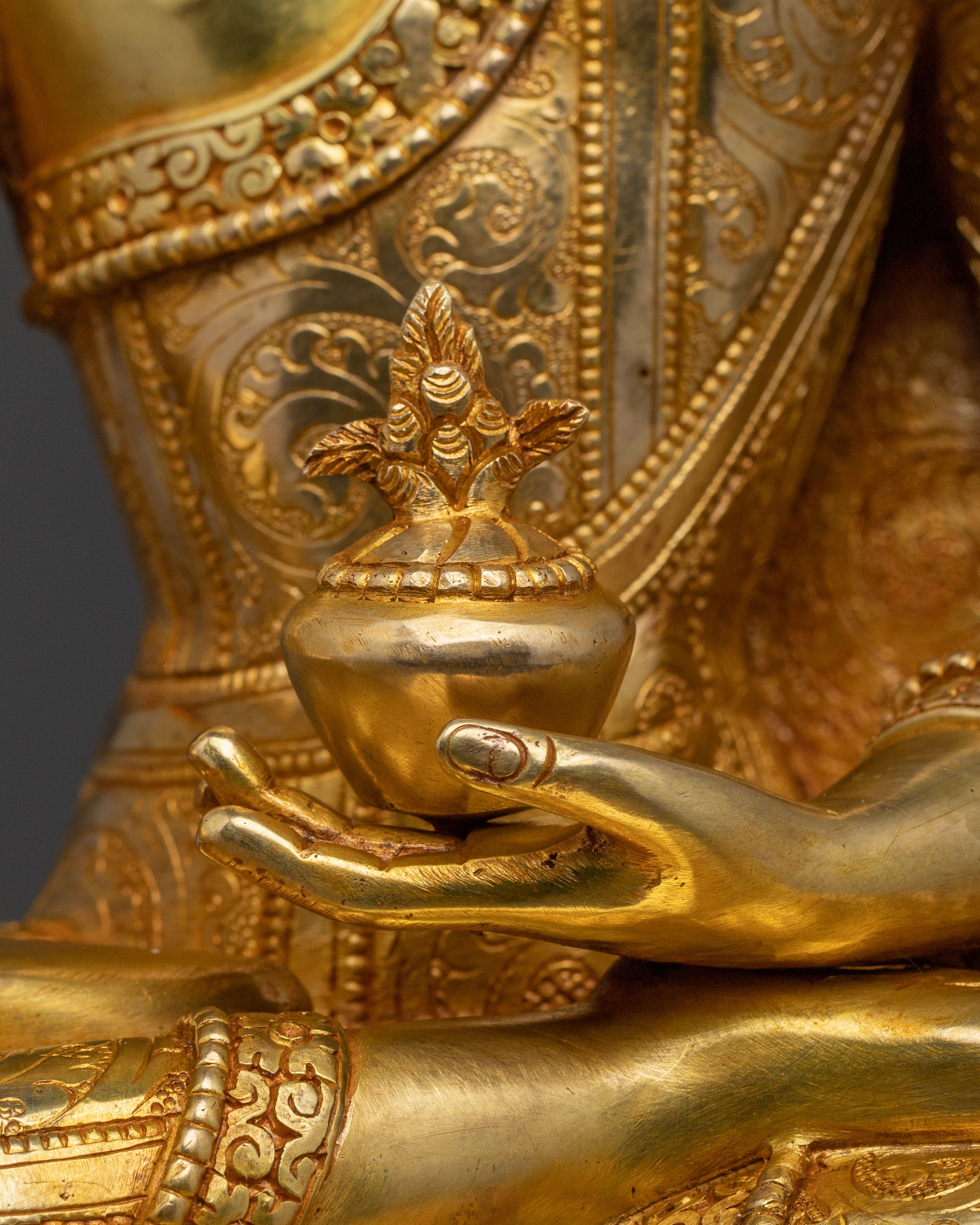 Medicine Buddha Divine Statue: Hand-Gilded Copper Art
