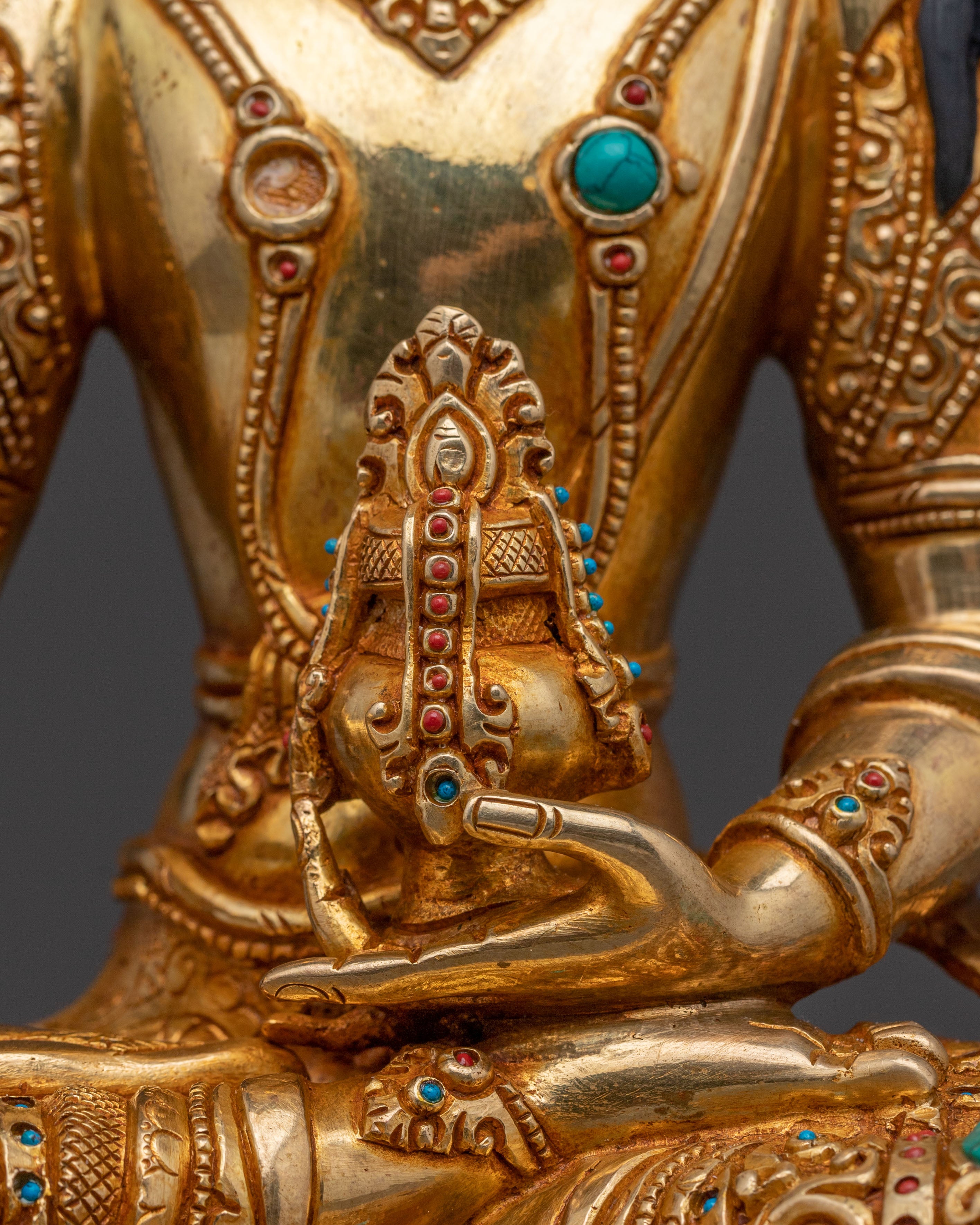 Golden Kshitigarbha Copper Statue | Serene Devotional Art