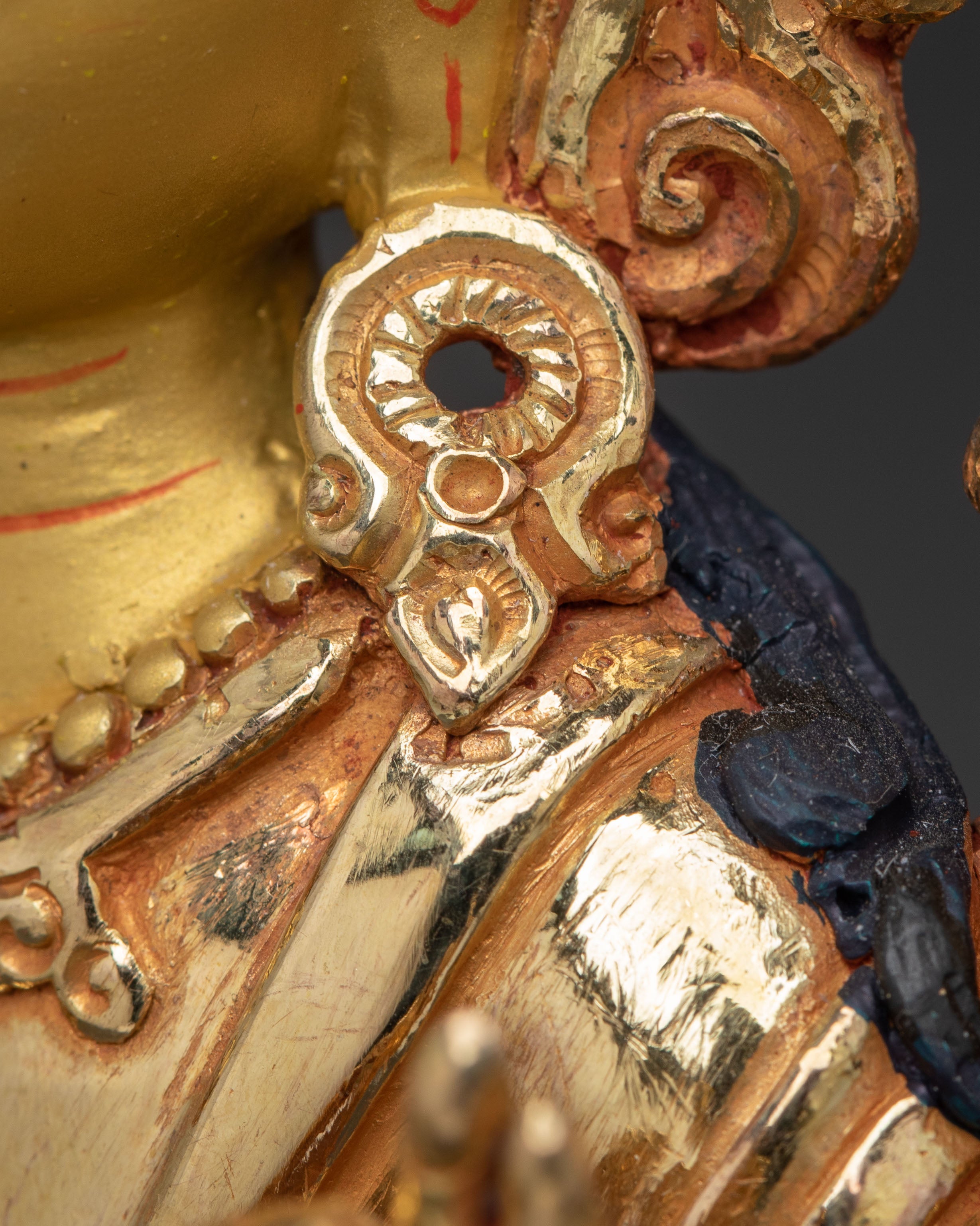 Handmade Simhanada Manjushri Golden Statue - Radiant Wisdom Art