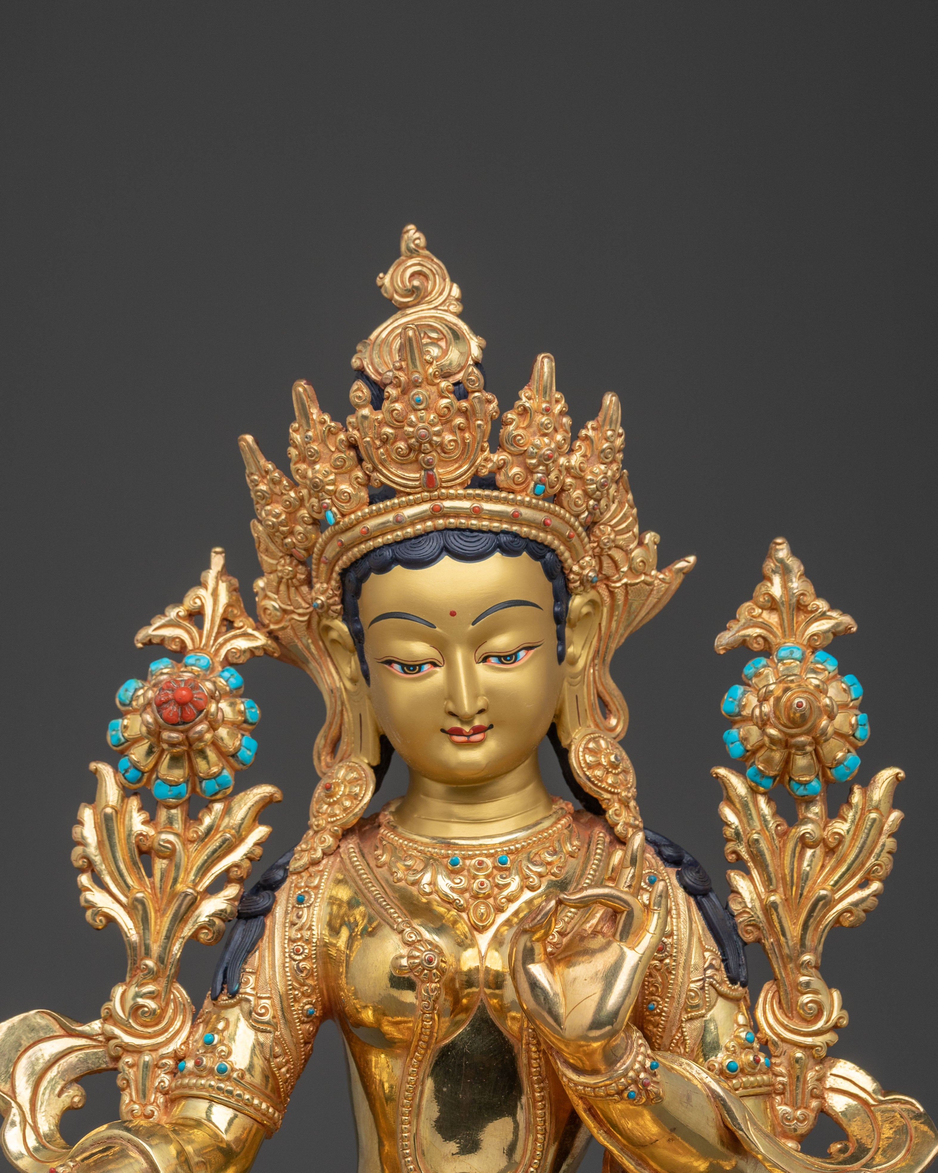 Green Tara Peaceful Statue | 24K Gold Gilded Guardian