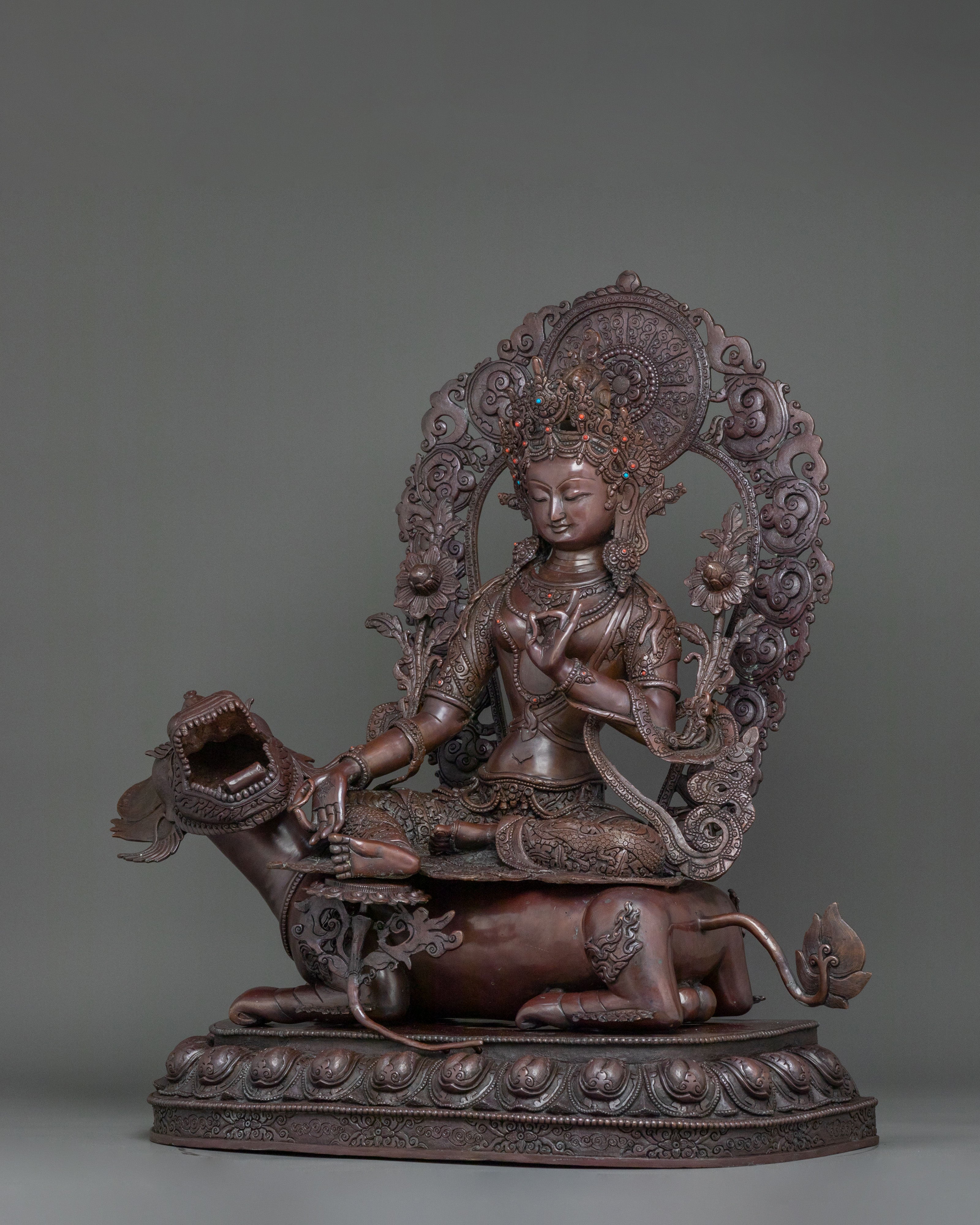 Green Tara Statue | Serene Oxidized Copper Guardian