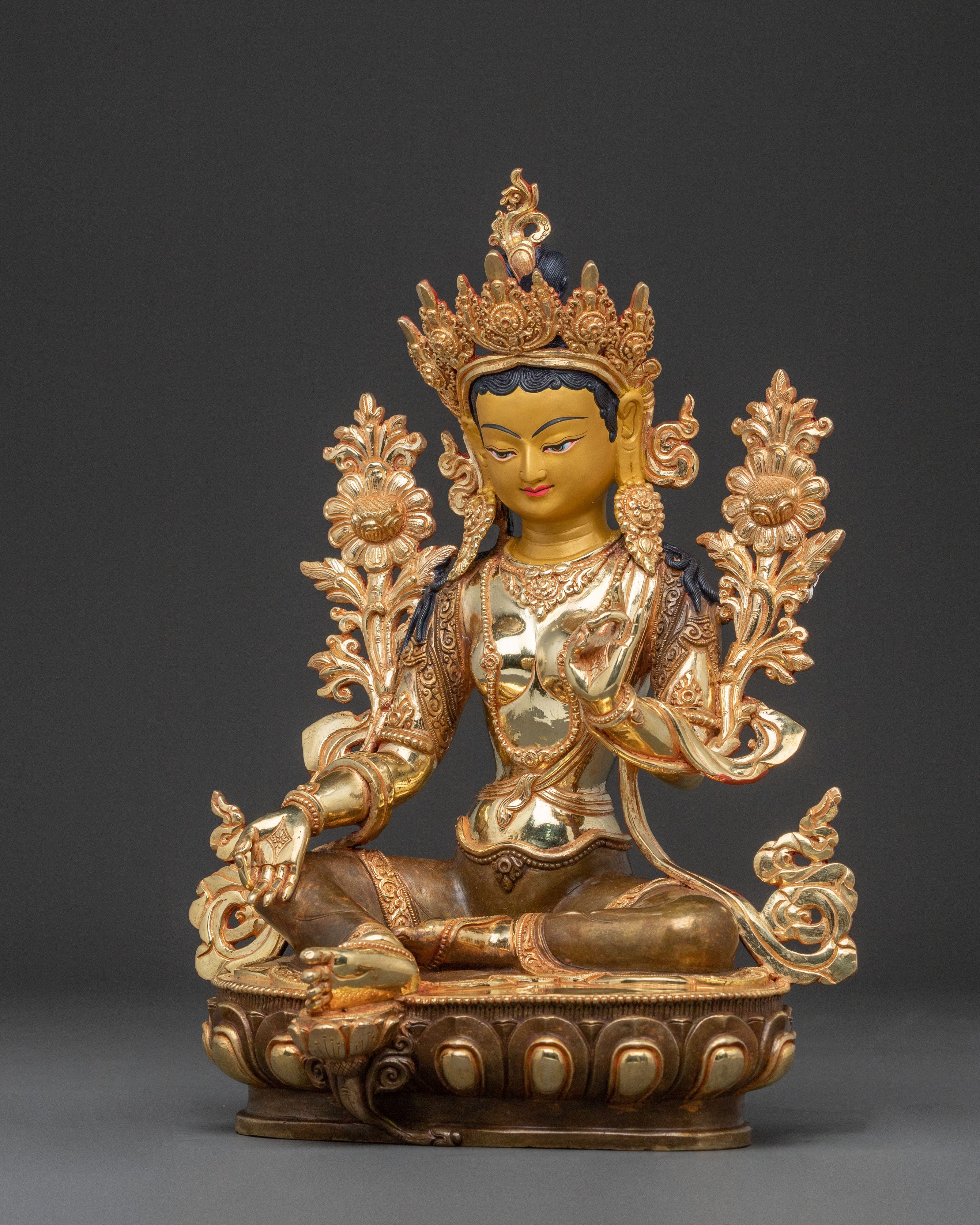 Green Tara Healing Mother Statue | Handcrafted Gold Gilded Copper
