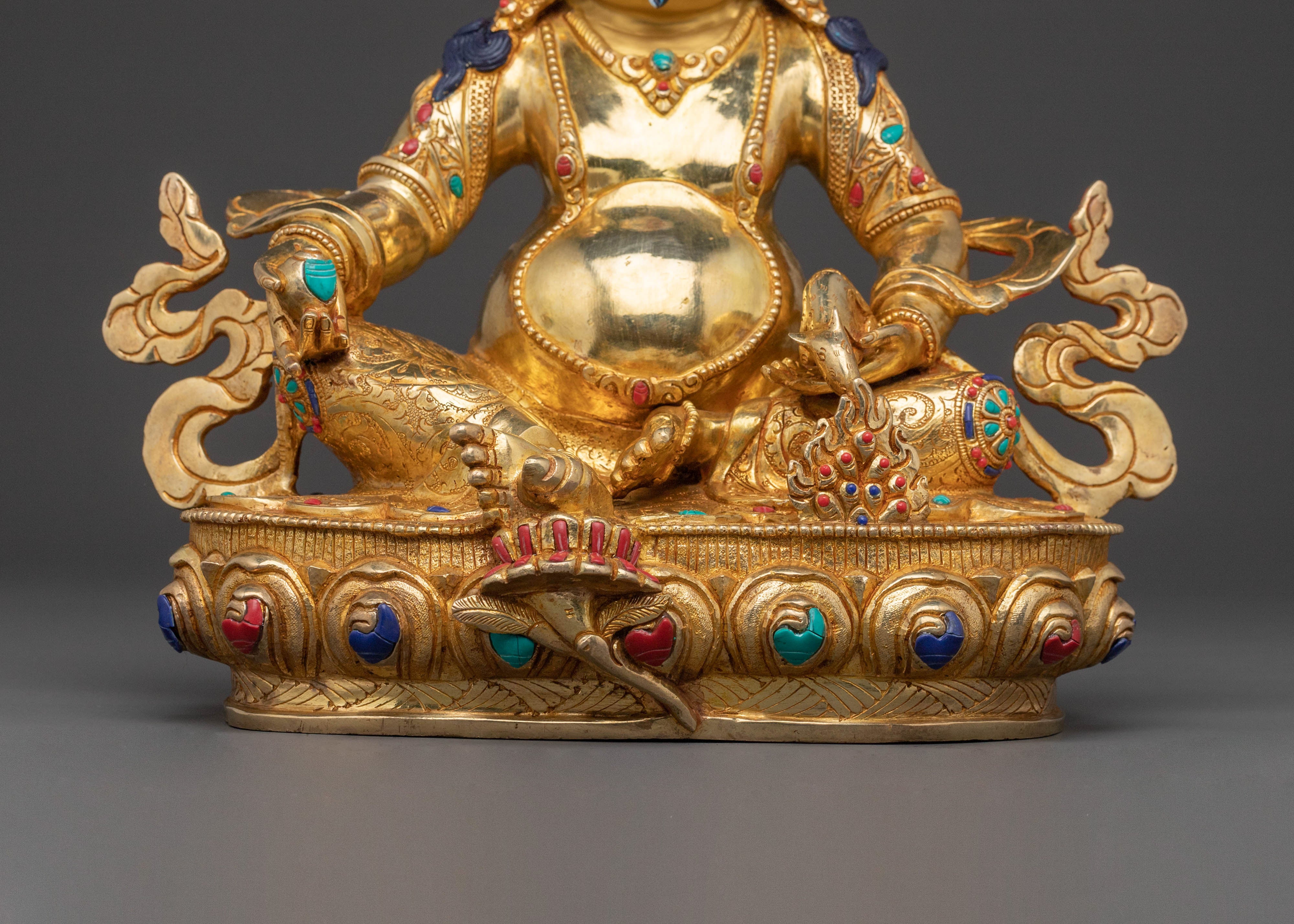 Handcrafted Dzambhala Blessing Statue – 24K Gold Gilded Copper Statue