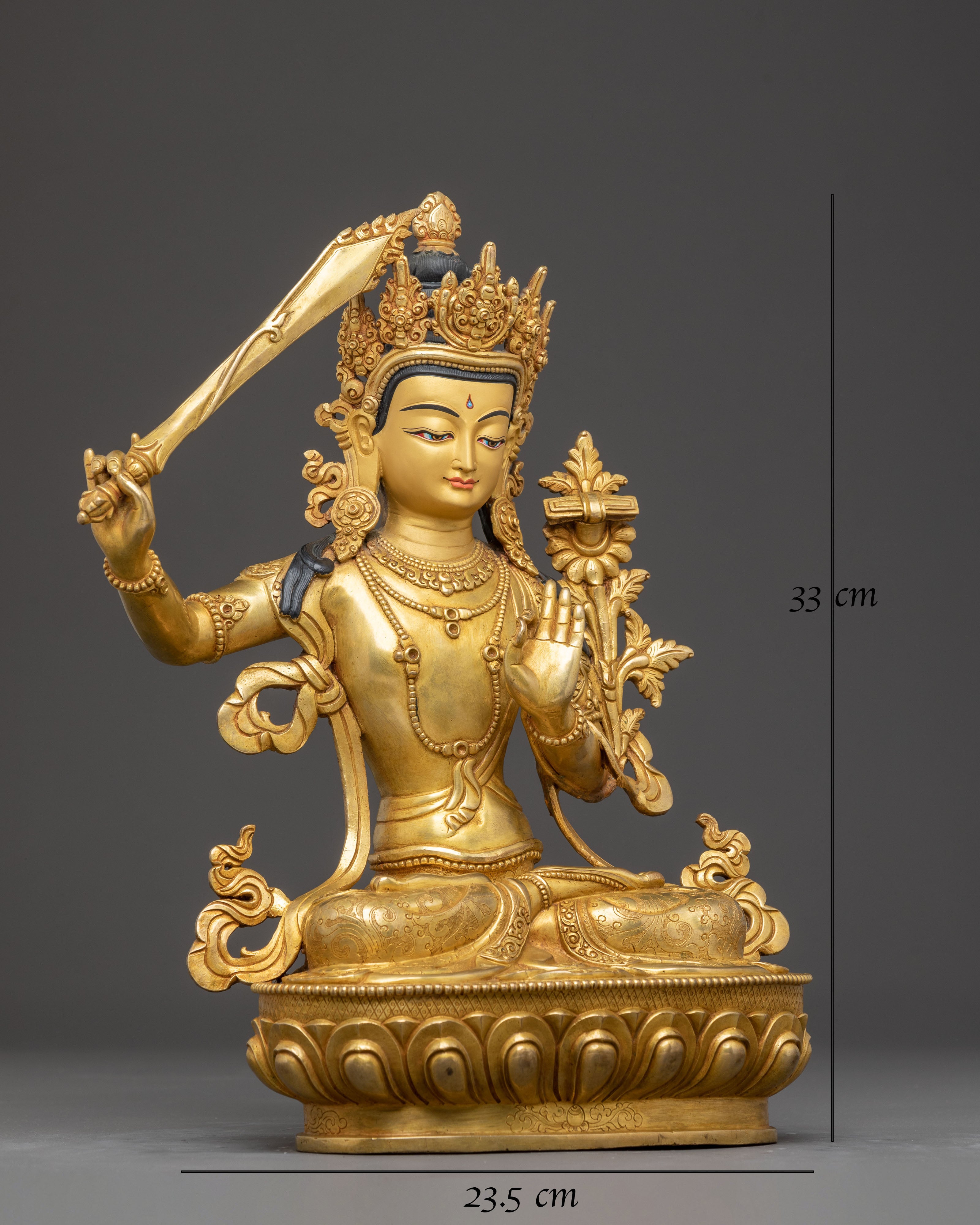 Handmade Golden Manjushri Statue- Symbol of Wisdom