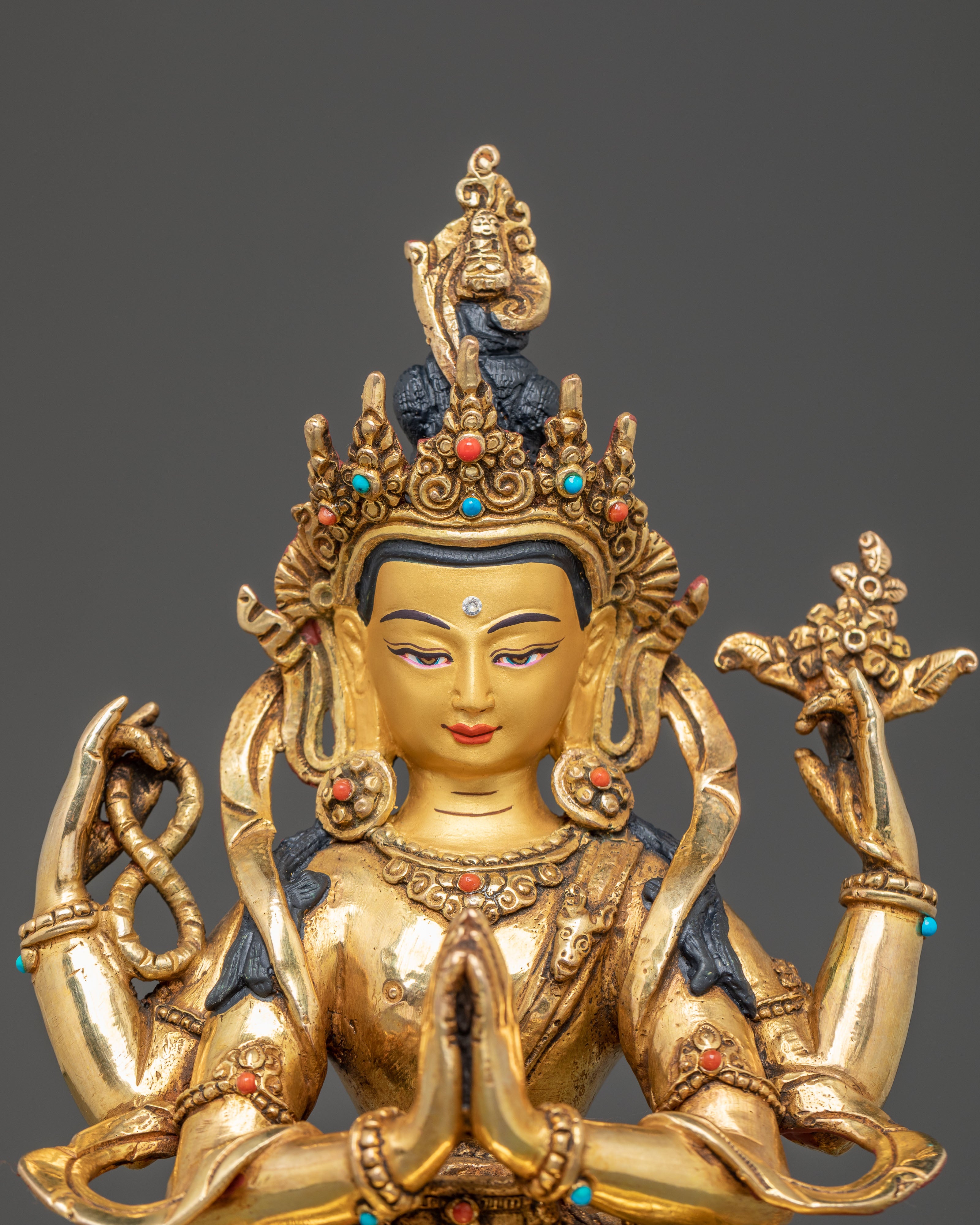 Handmade Avalokiteshvara Golden Statue | Bodhisattva of Compassion