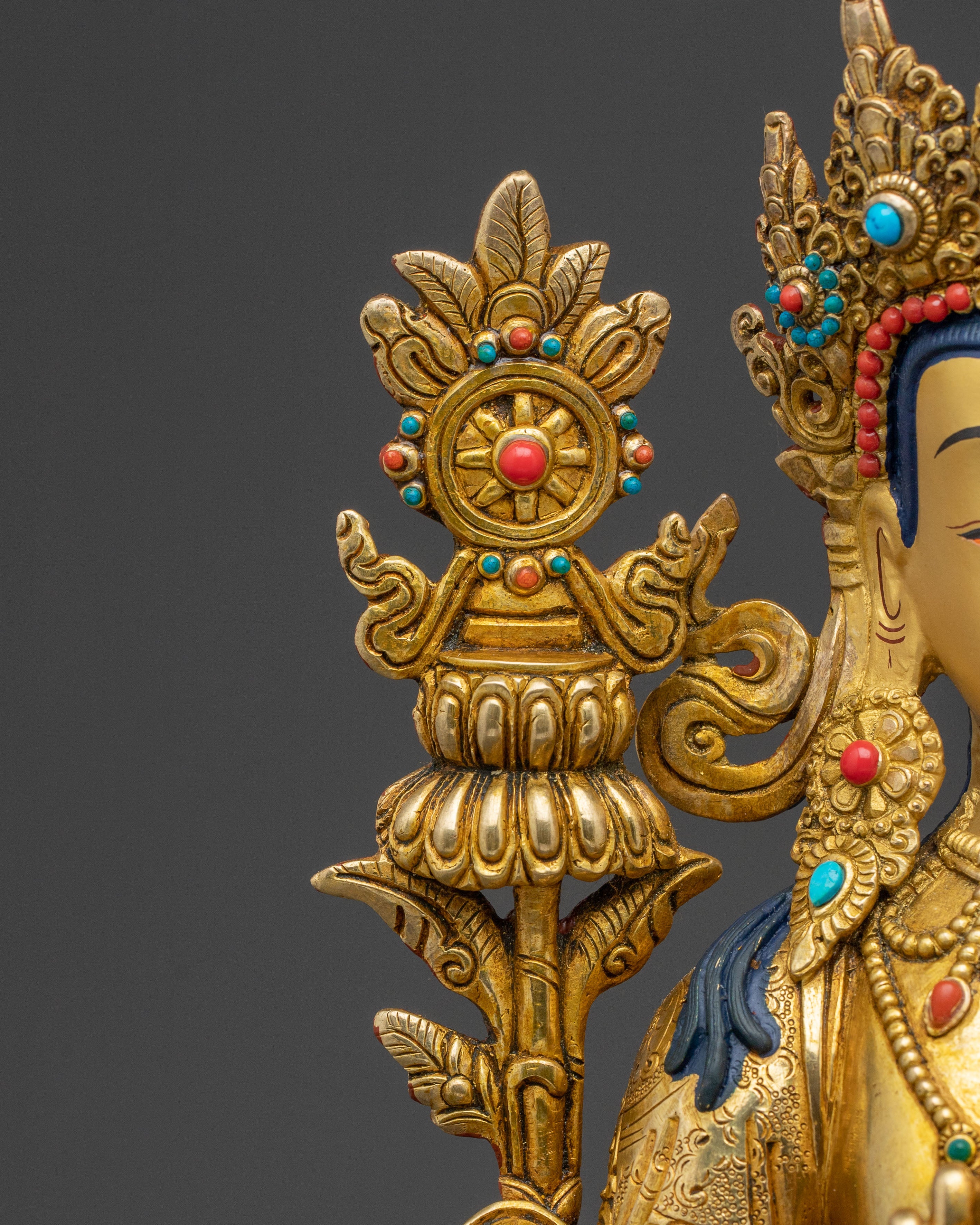 Maitreya Buddha Handcrafted Sacred Statue with 24K Gold Gilding