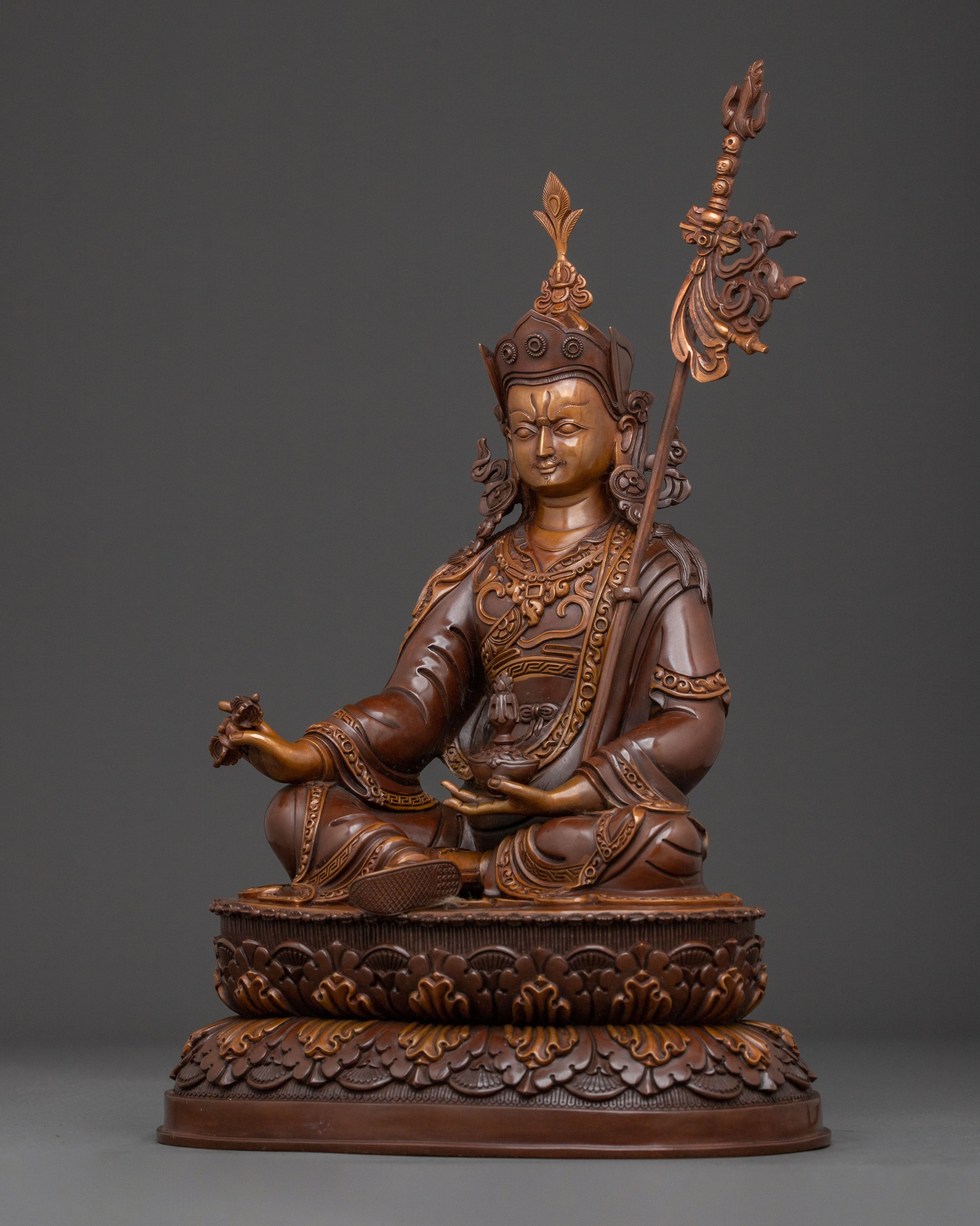 Guru Rinpoche Oxidized Copper Figurine: Buddhist Altar Decor