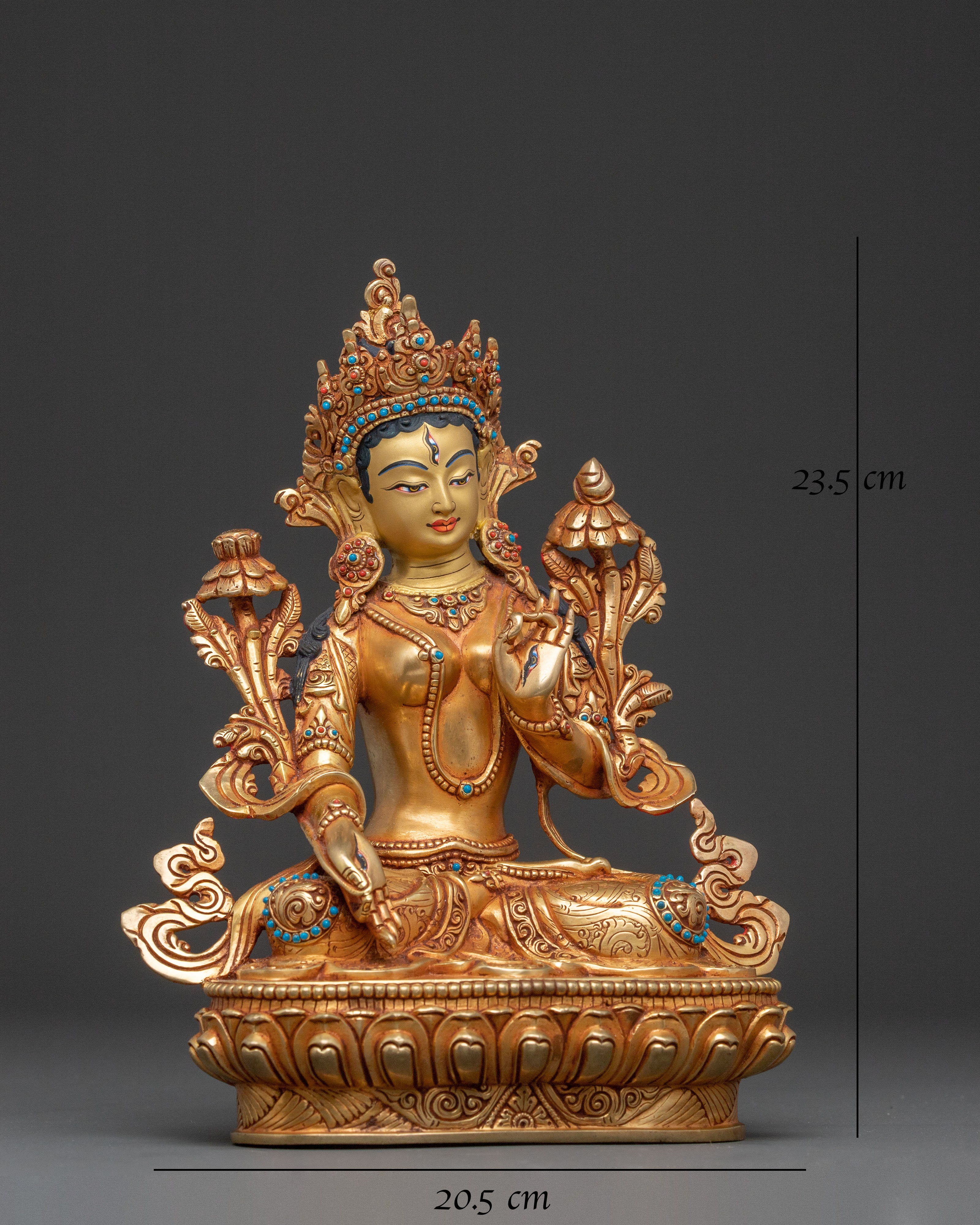 White Tara Copper Handcrafted Statue | Serene Gilded Art