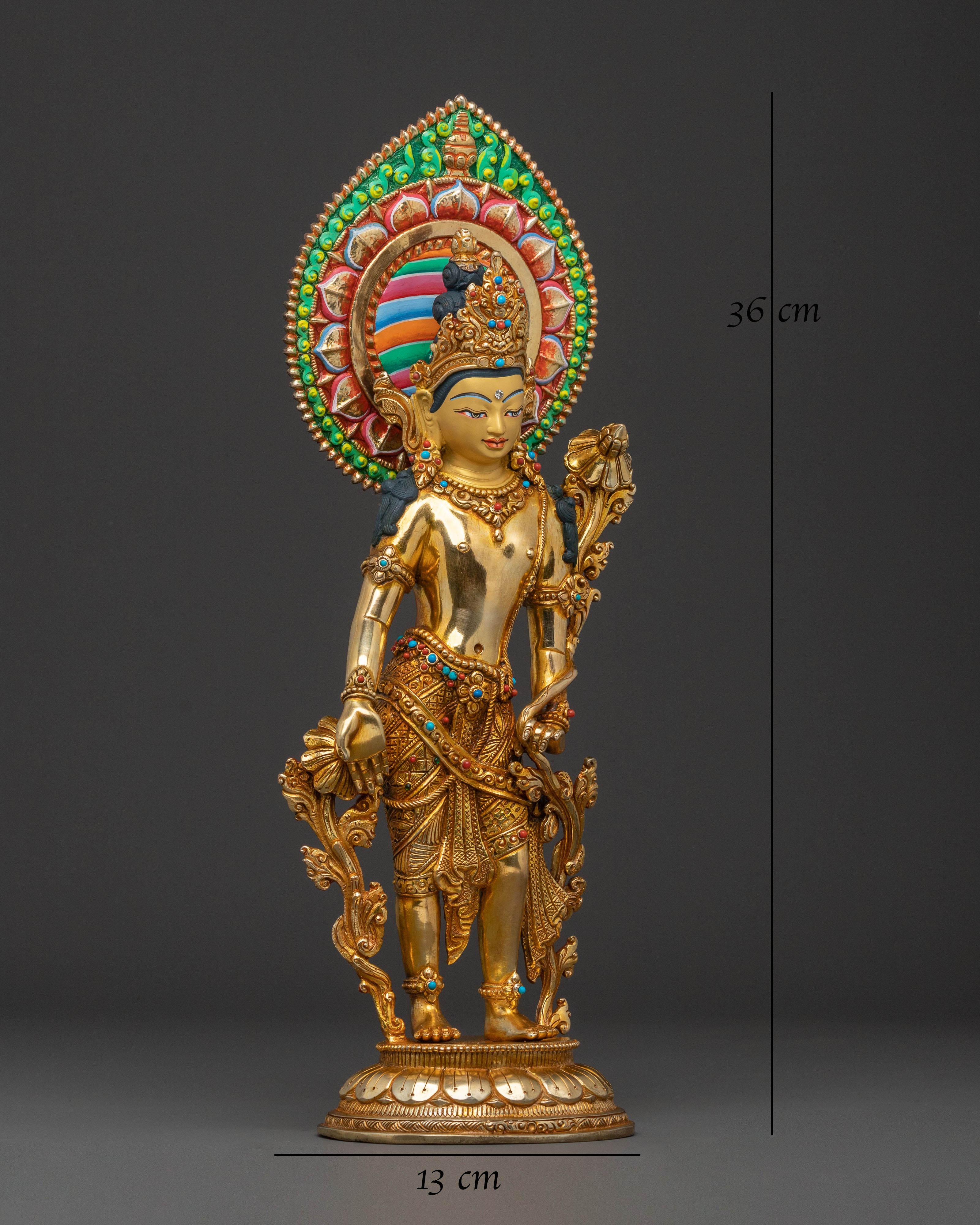 Padmapani Lokesvara Statue: 24K Gold Gilded