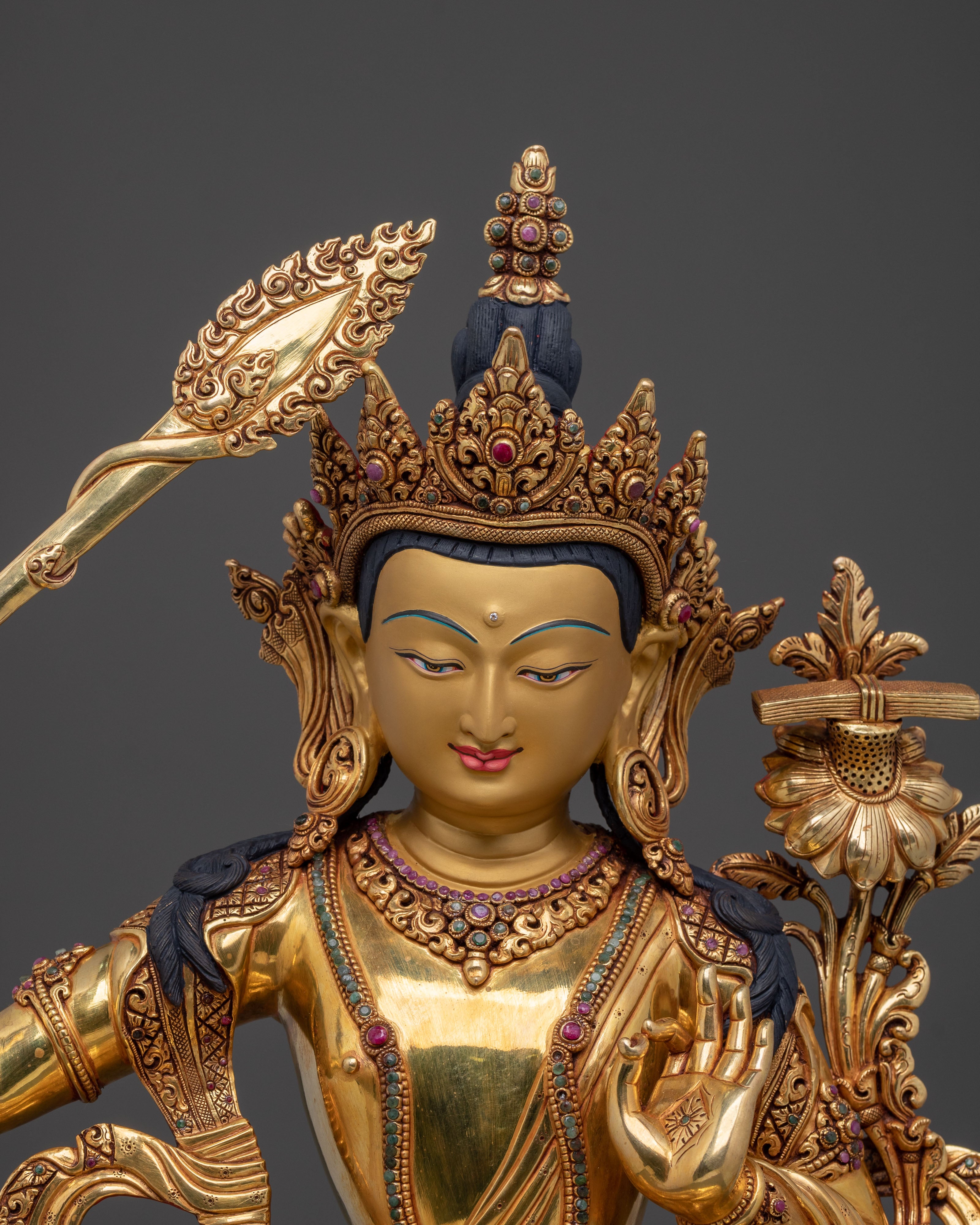 Manjushri: Radiant 24K Gold Gilded Wisdom Statue