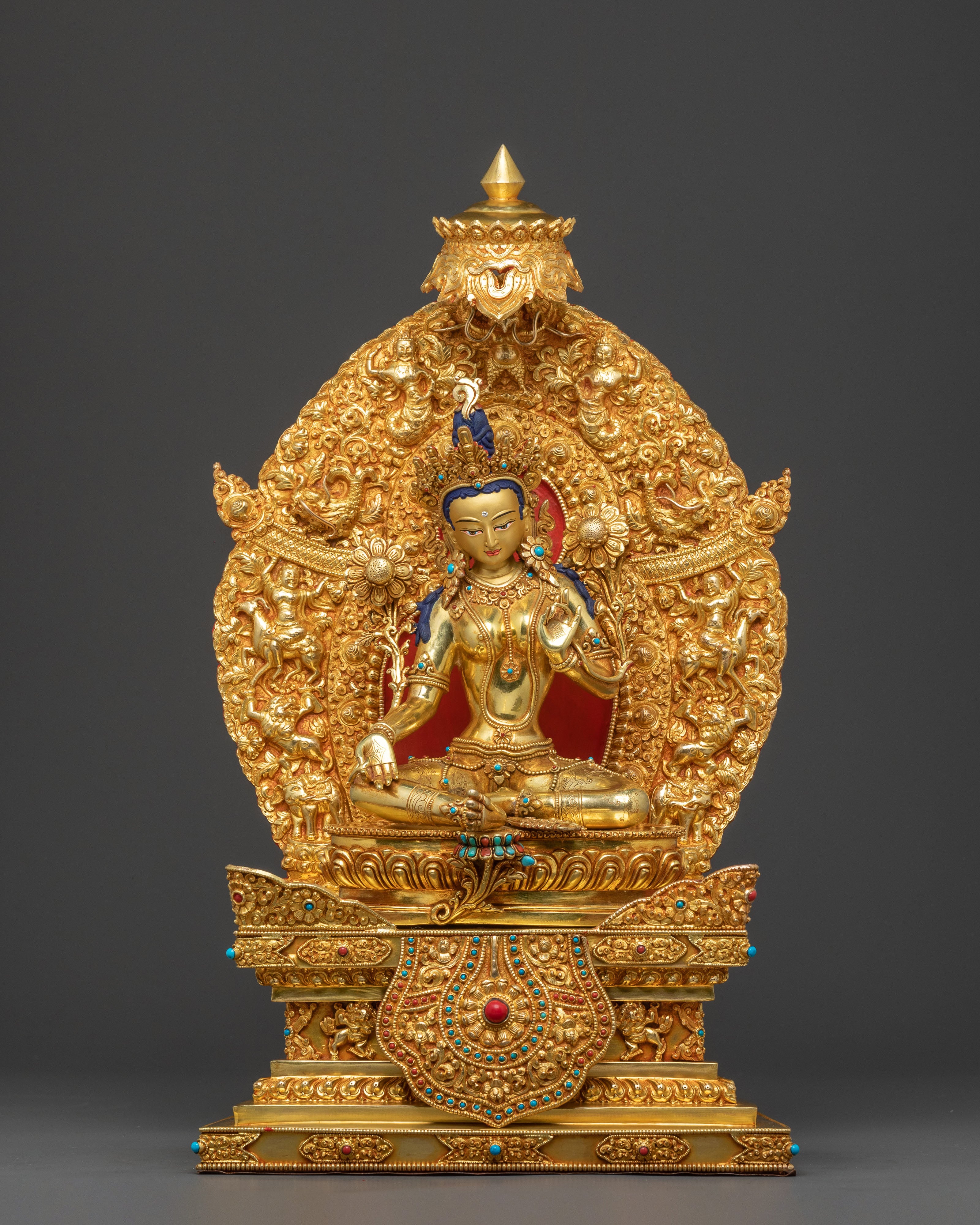 Green Tara Statue On Throne | Sacred Altar Decor