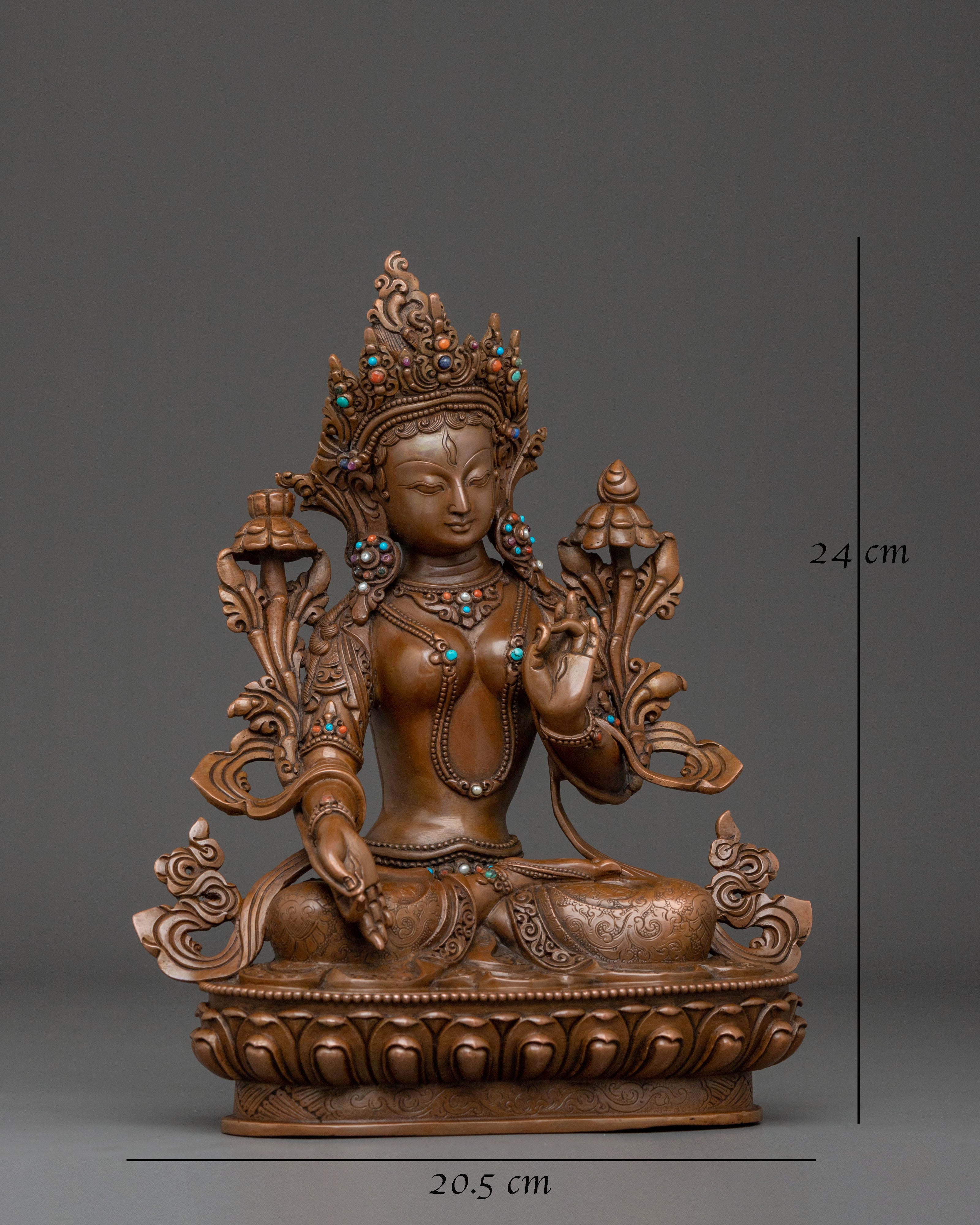 Sita Tara "White Tara" Statue | Oxidized Copper Goddess Figurine