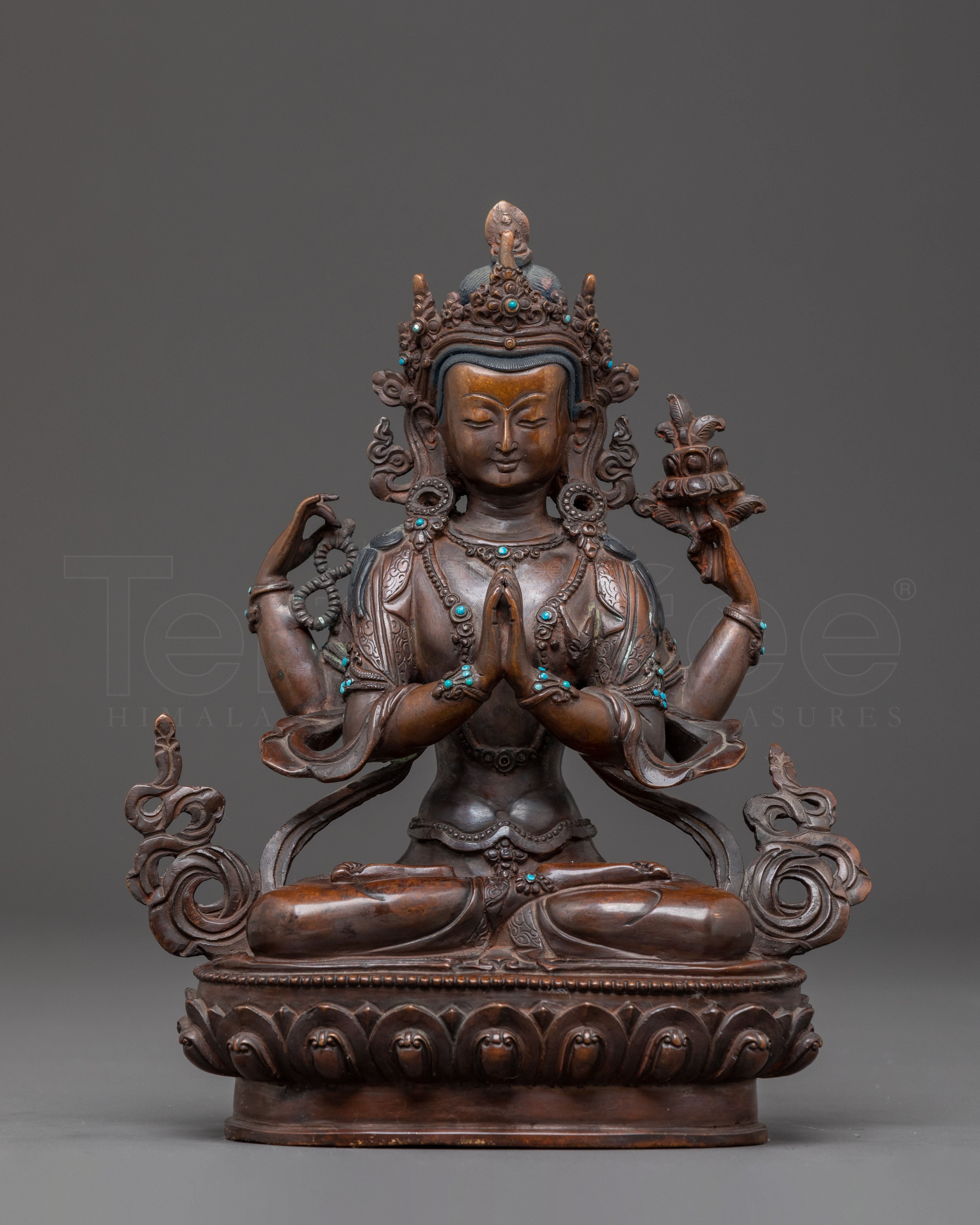 Handcrafted Chenrezig Statue of Compassion | Four-Armed Bodhisattva