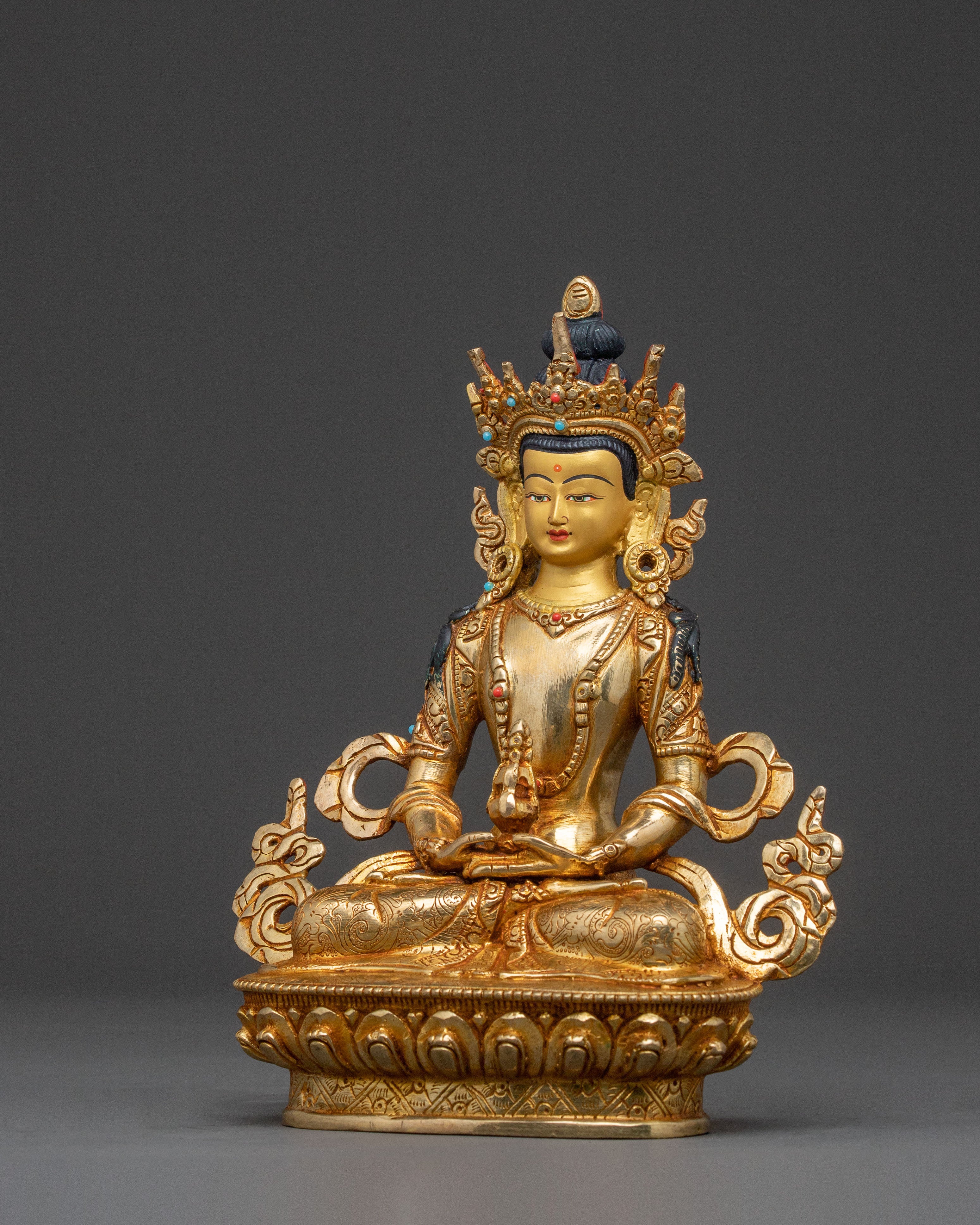Spiritual Statue of Amitayus – 24K Gold Gilded Copper