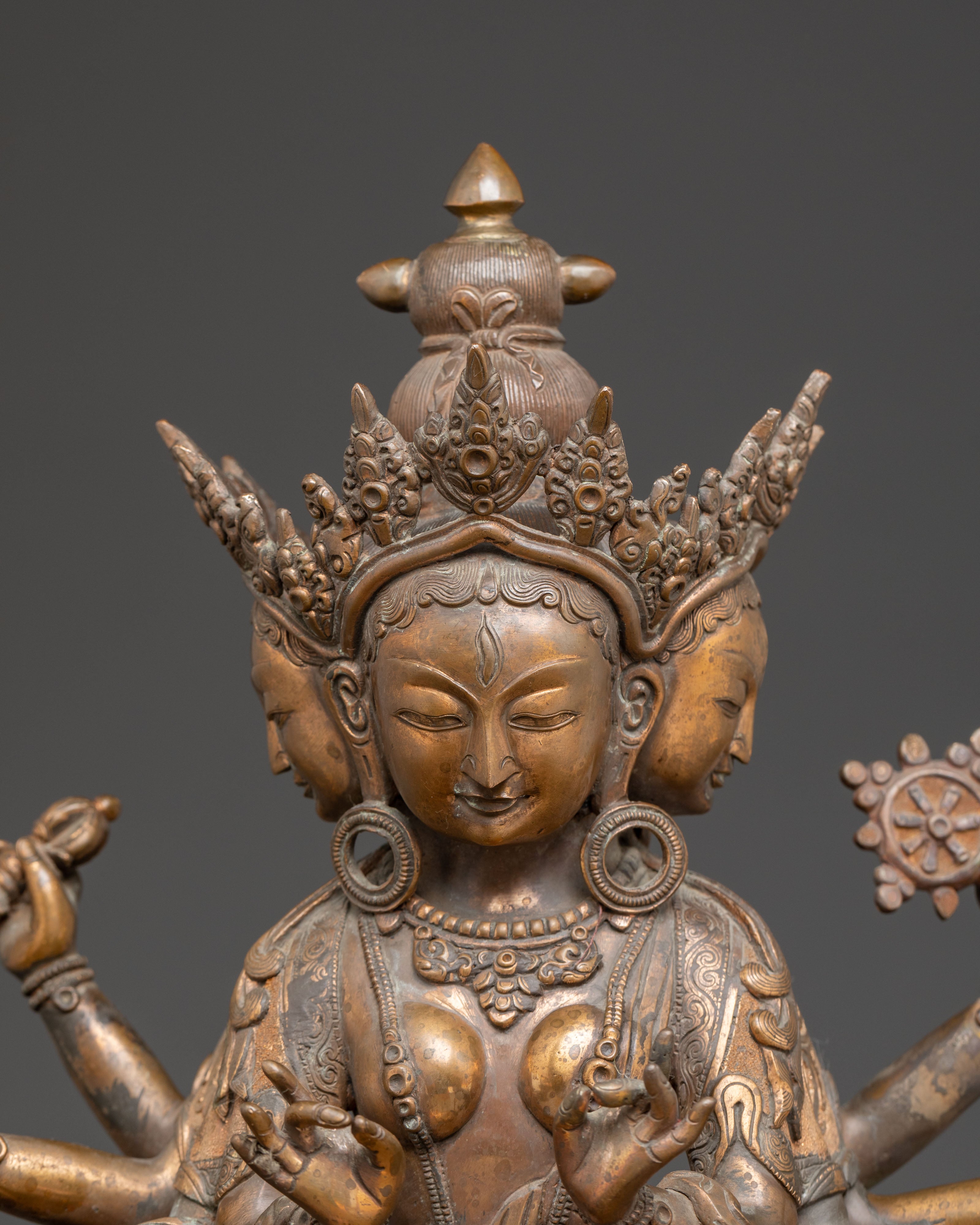 Tibetan Dhoja Devi Deity Statue - Antique Finish Copper