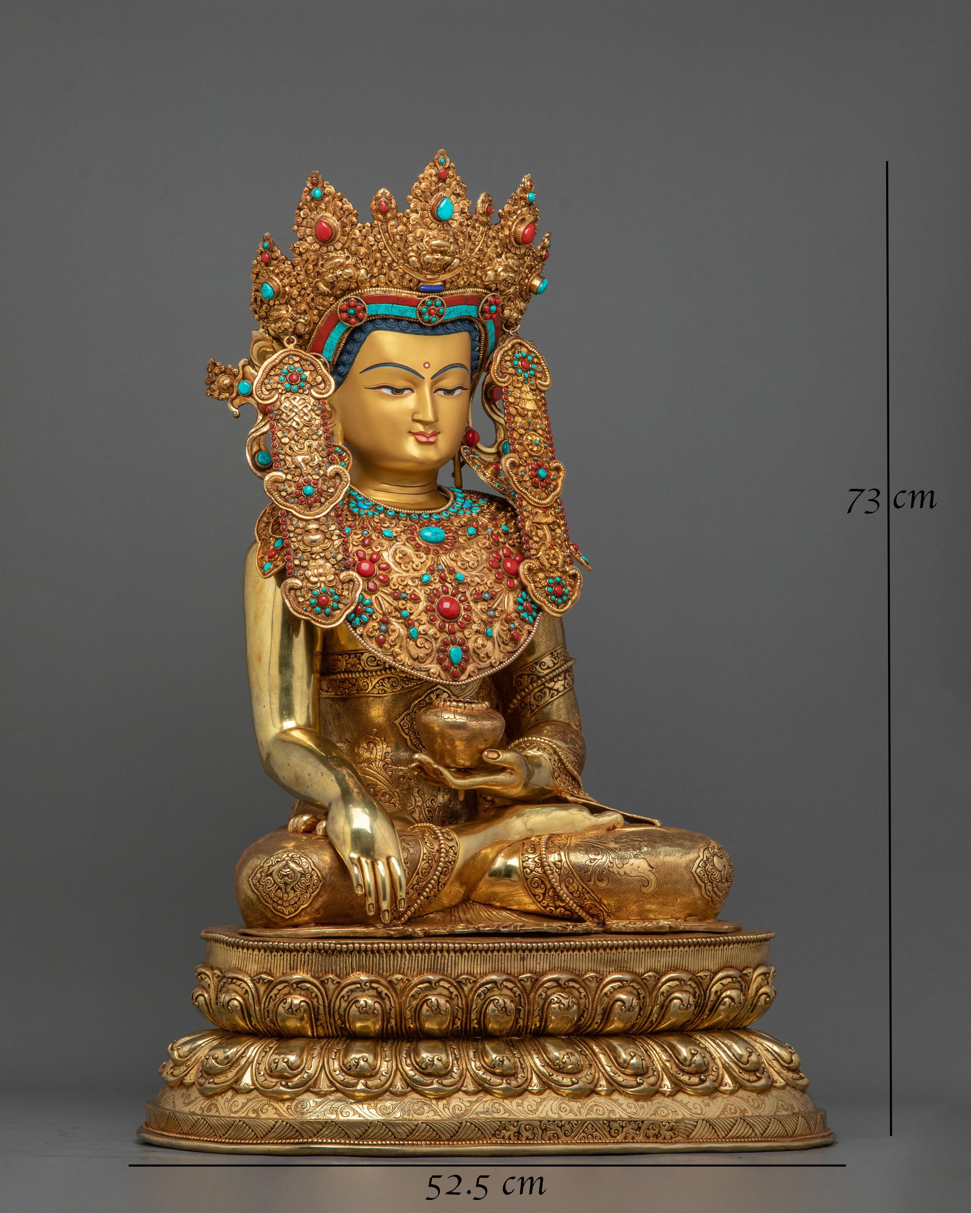 Crown Shakyamuni Buddha Statue | 24K Gold Gilded Figurine