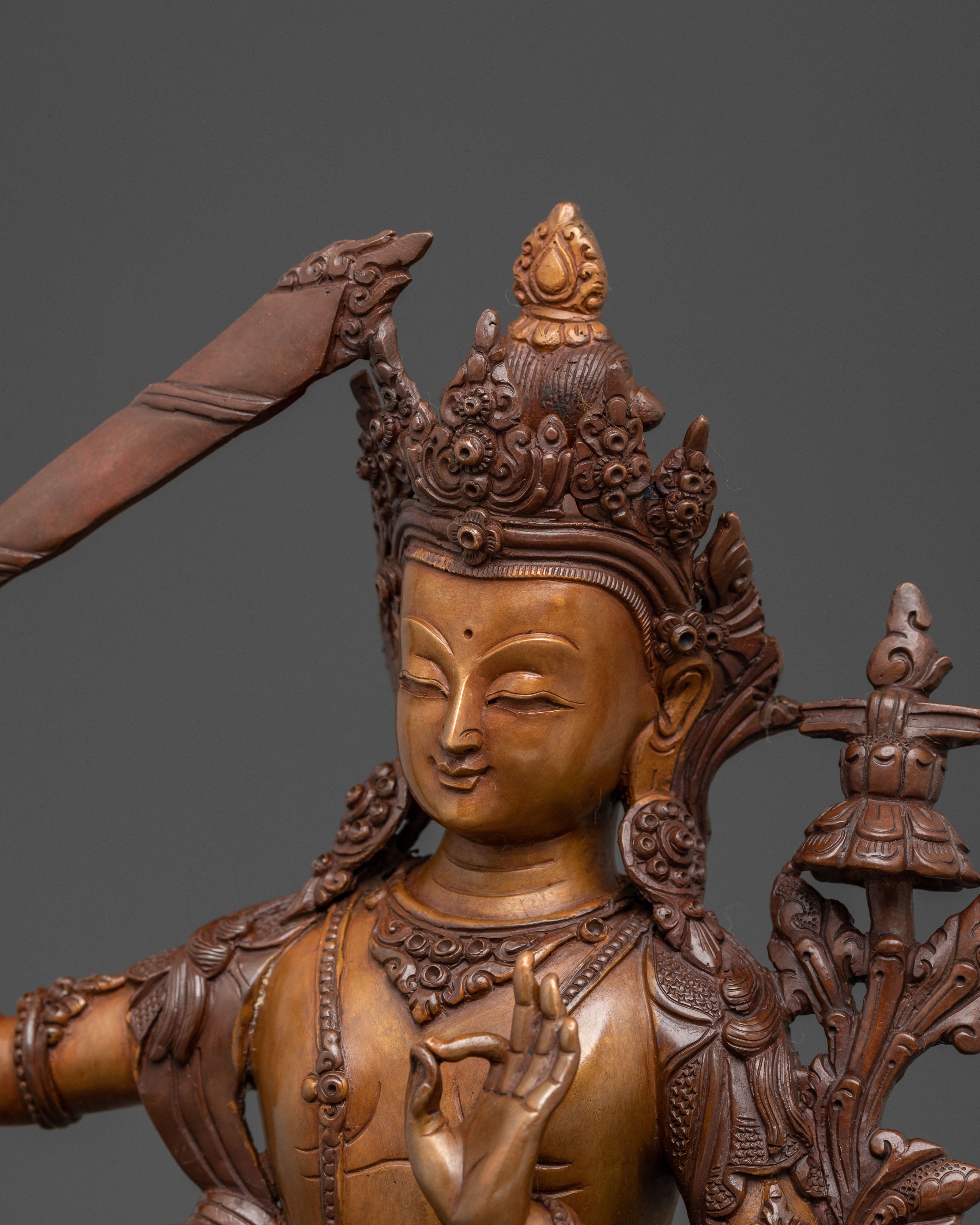 Manjushri Statue of Wisdom and Clarity – Oxidized Copper Statue