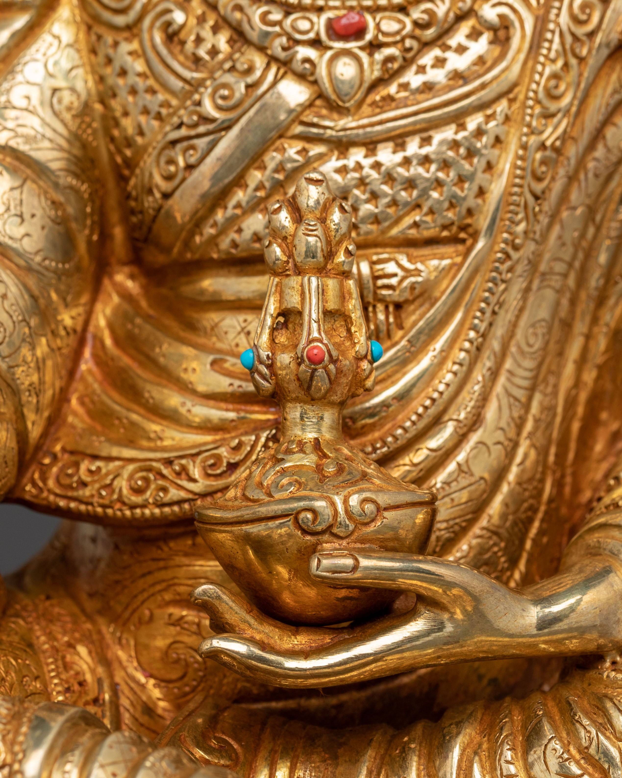 Guru Rinpoche Enlightened Master - 24K Gold Gilded Statue
