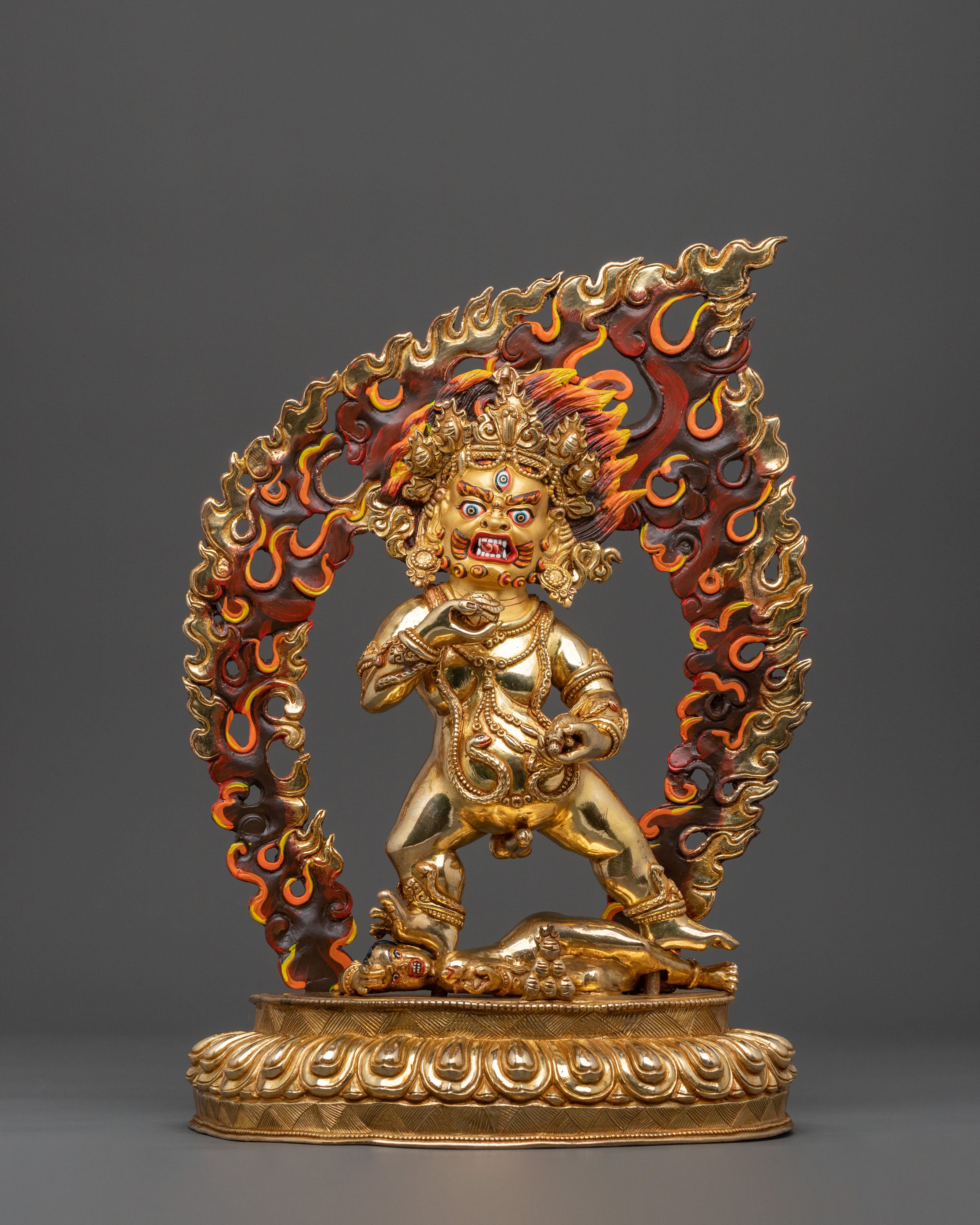 Black Dzambhala Fire Gold Gilded Statue | Wealth God