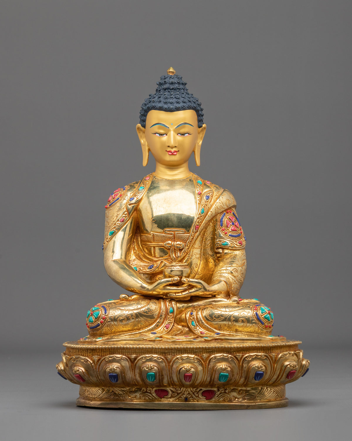 Amitabha Buddha 24K Fire Gold Gilded Sculpture