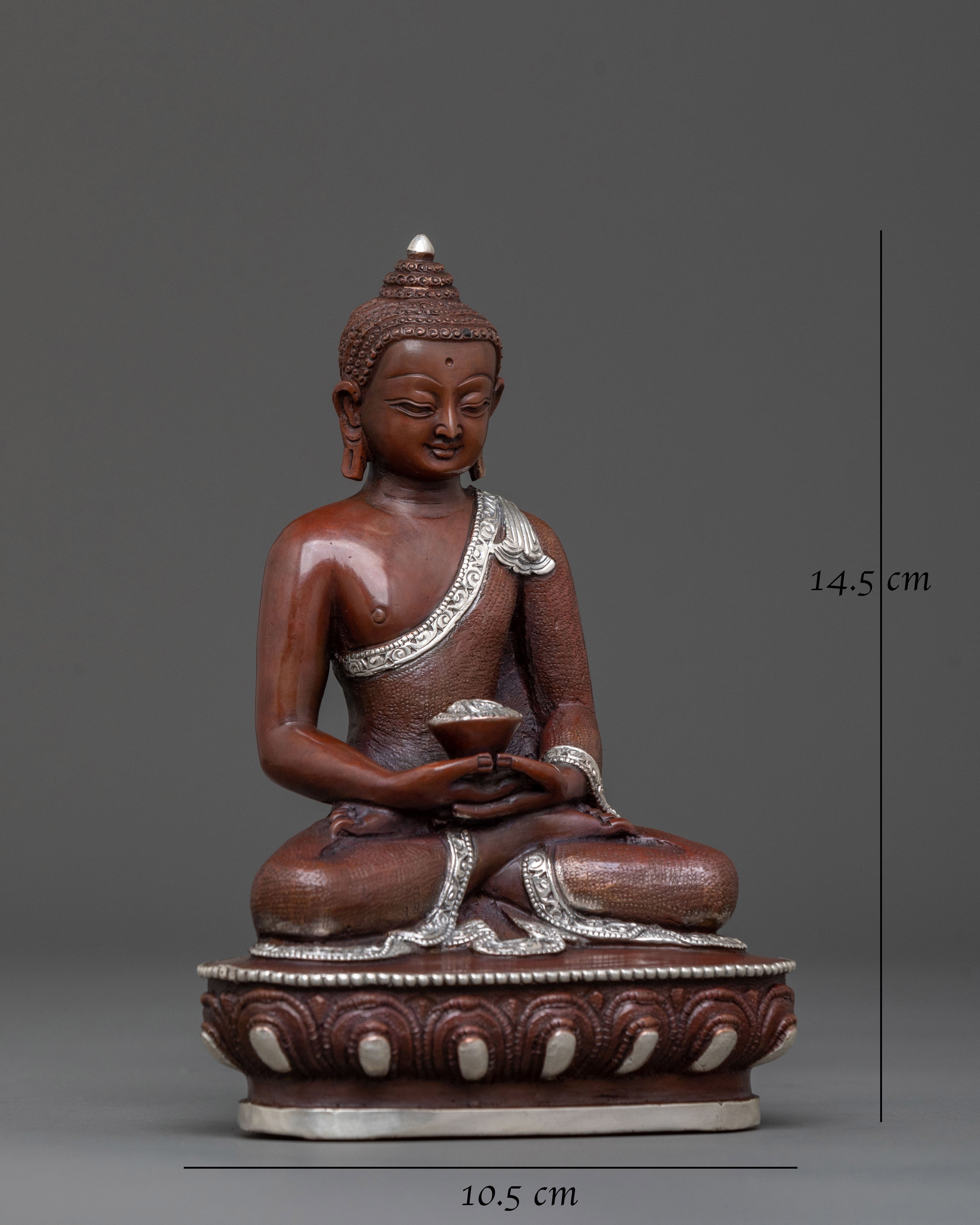 Buddhist Deity Amitabha Buddha Statue in Oxidized Silver