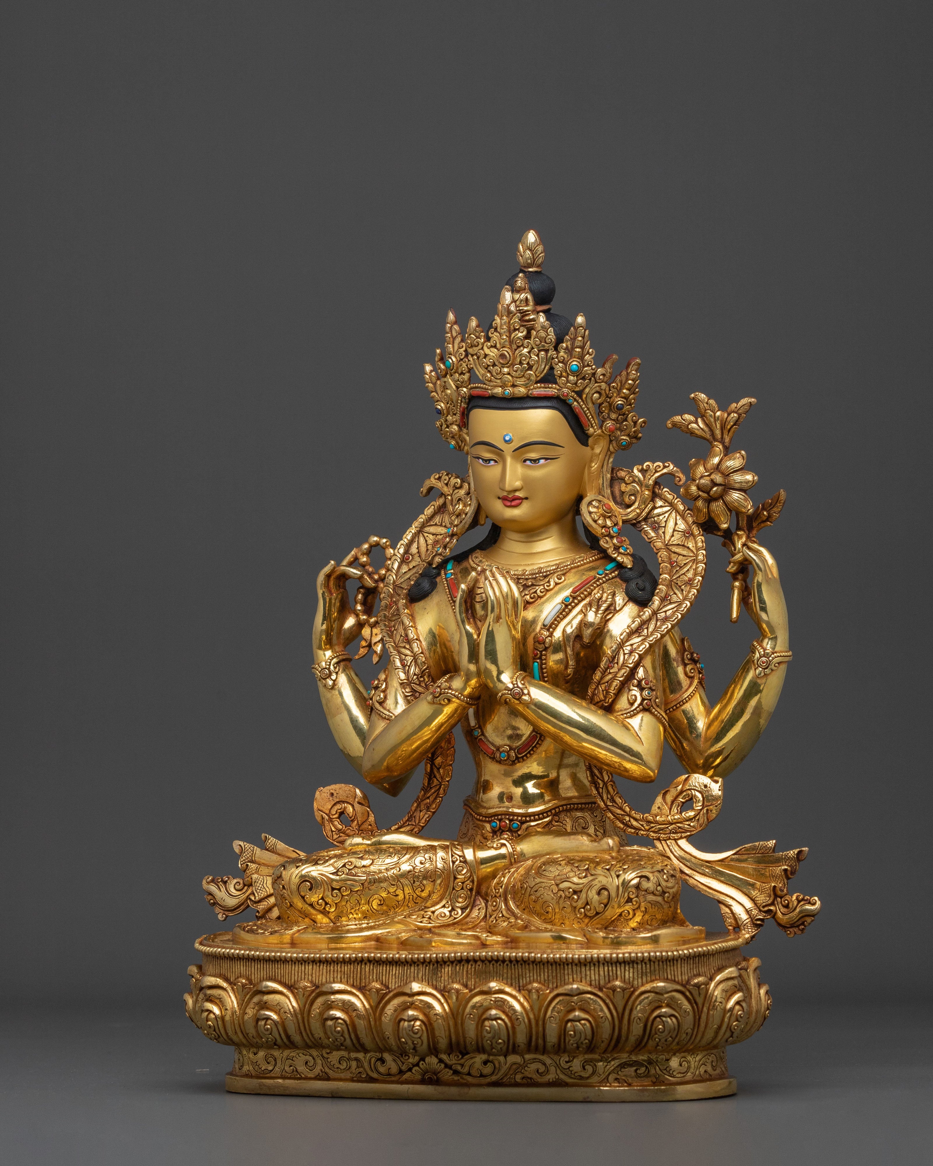 Four-Armed Chenrezig Copper Statue | Home Decor