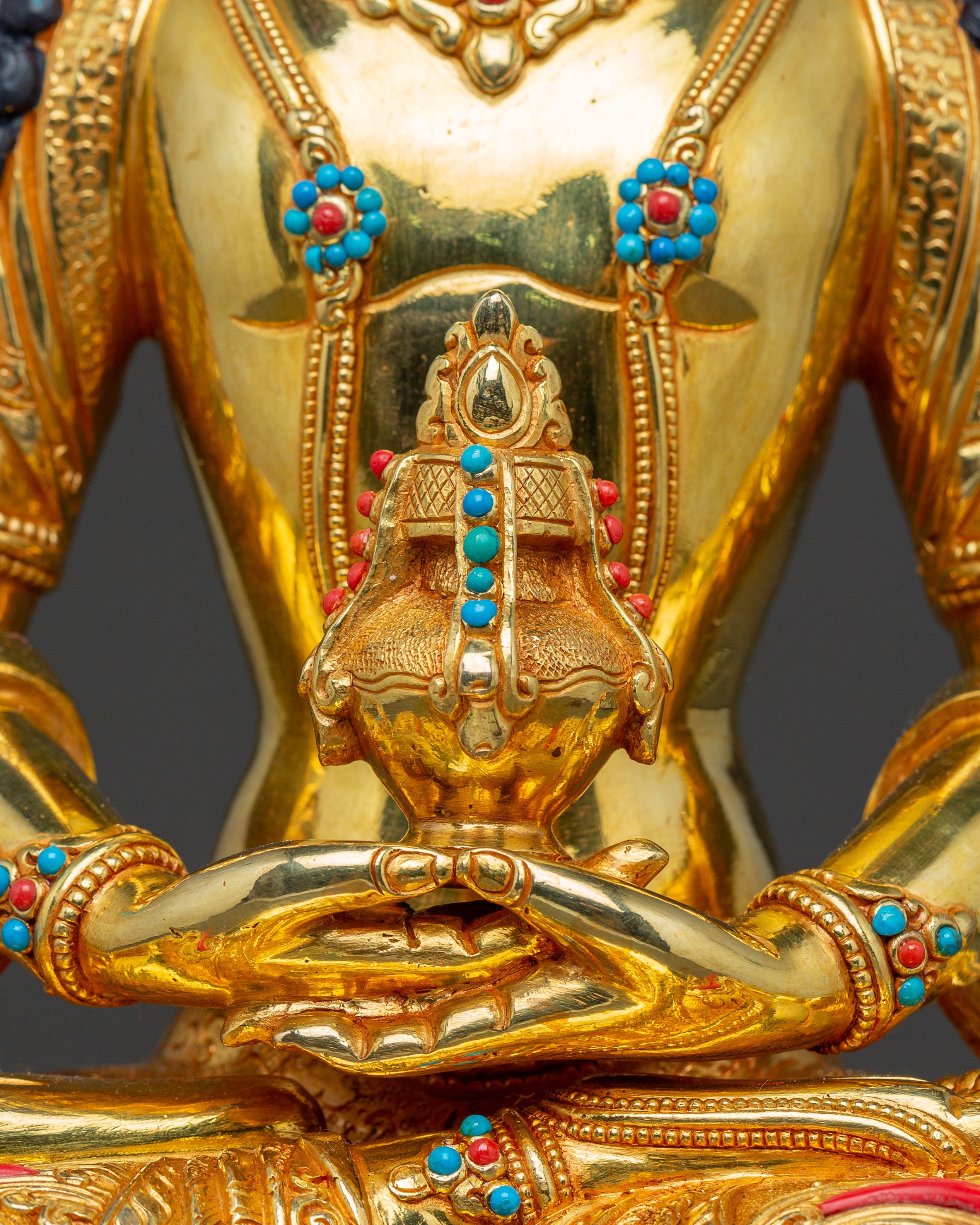 Handcrafted Amitayus Buddha Spiritual Statue - Masterpiece Gilded Copper