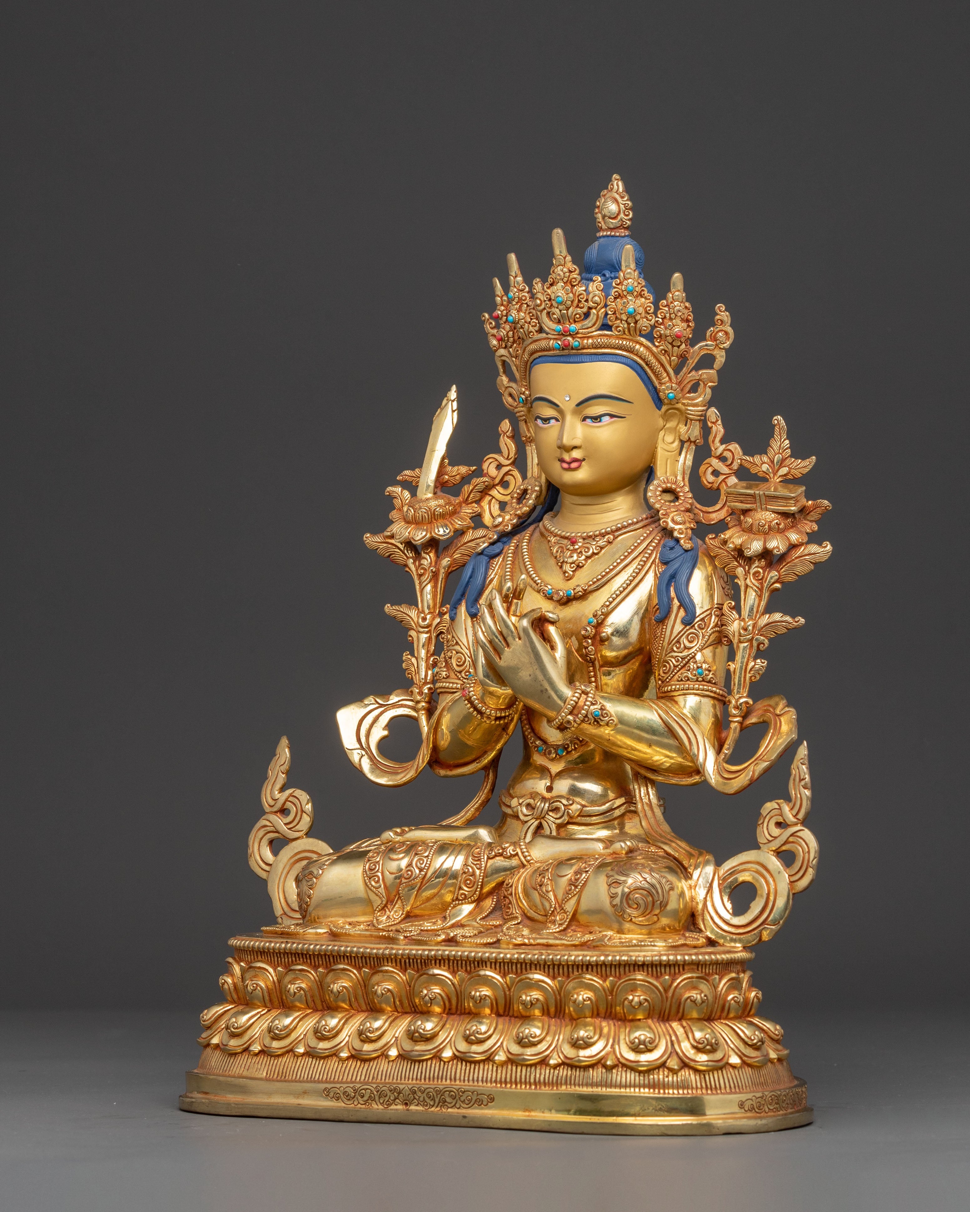 Bodhisattva Tikshna Manjushri Golden Statue | Traditional Himalayan Sculpture