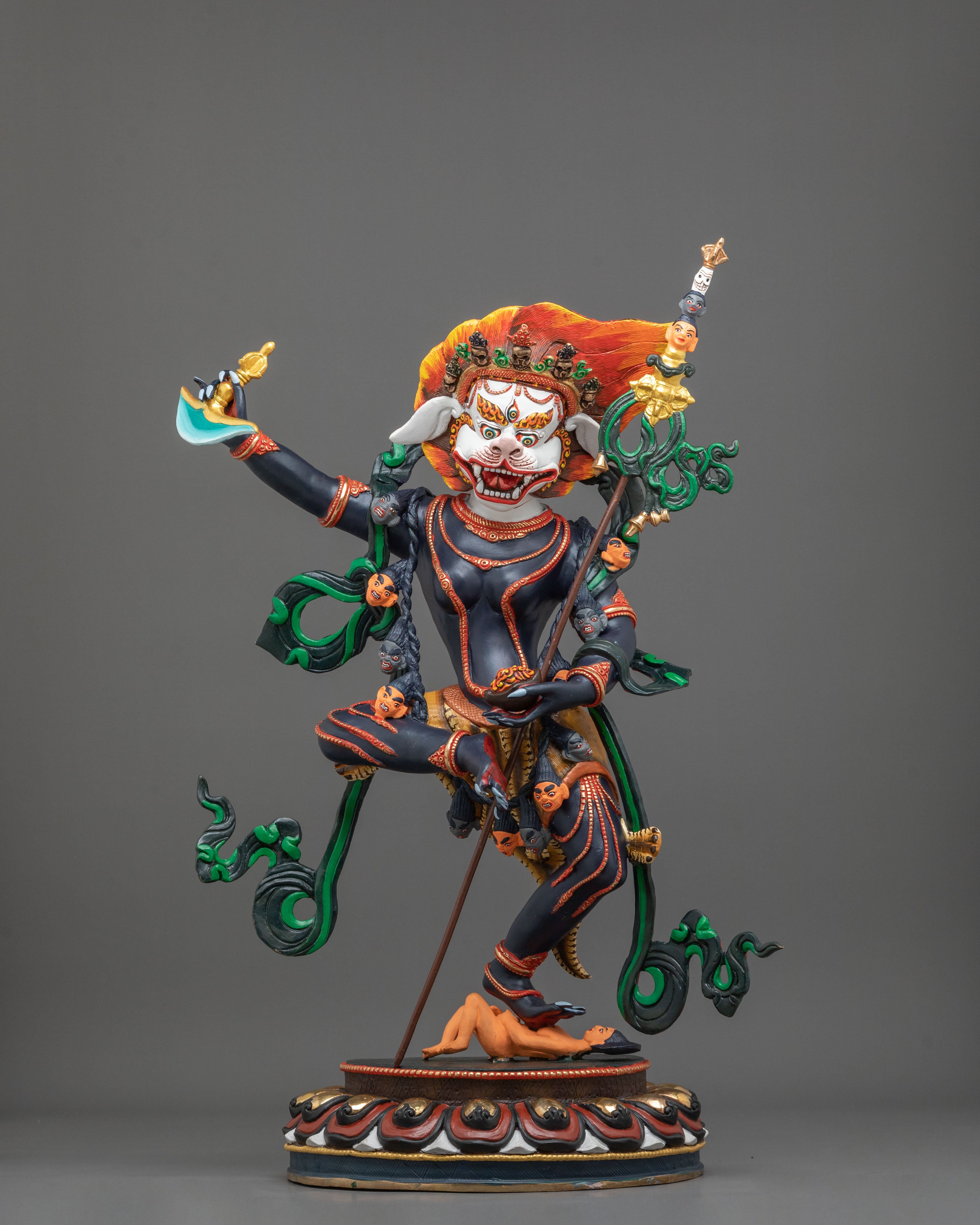 Simhamukha Statue | 24K Gold Gilded Buddhist Figurine