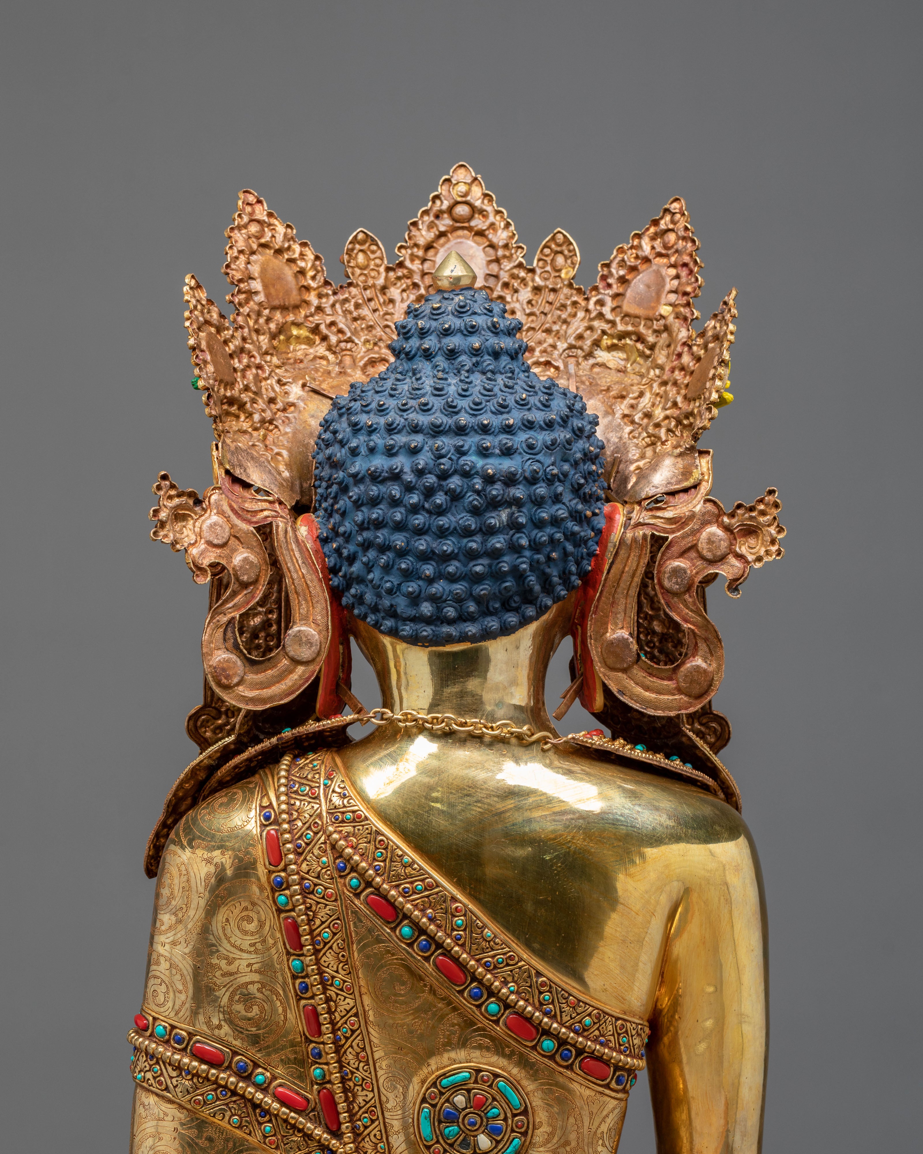 Crown Shakyamuni Buddha on Throne | Exquisite 24K Gilded Figurine