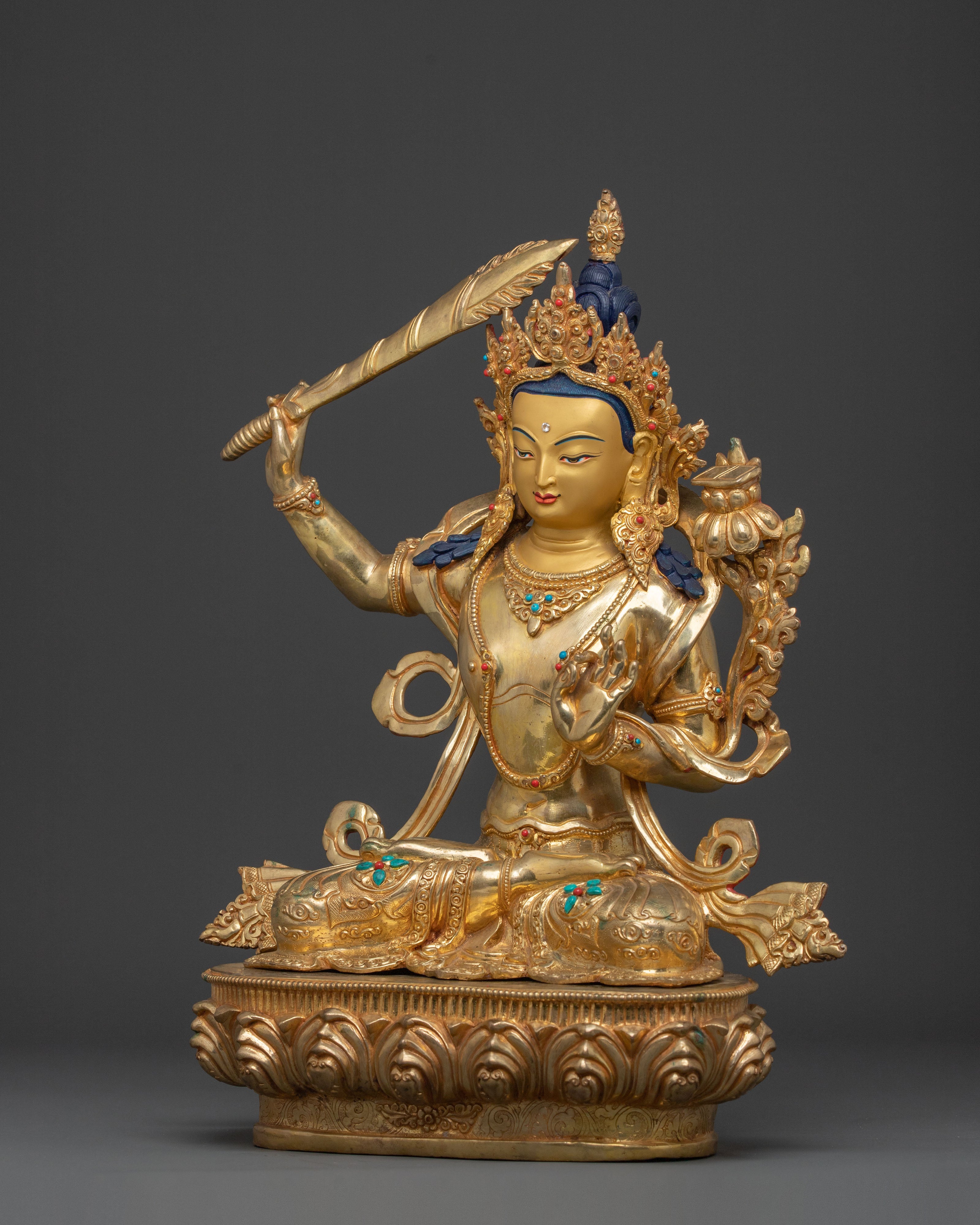 Manjushri Statue Wisdom and Clarity – Hand-Gilded Copper