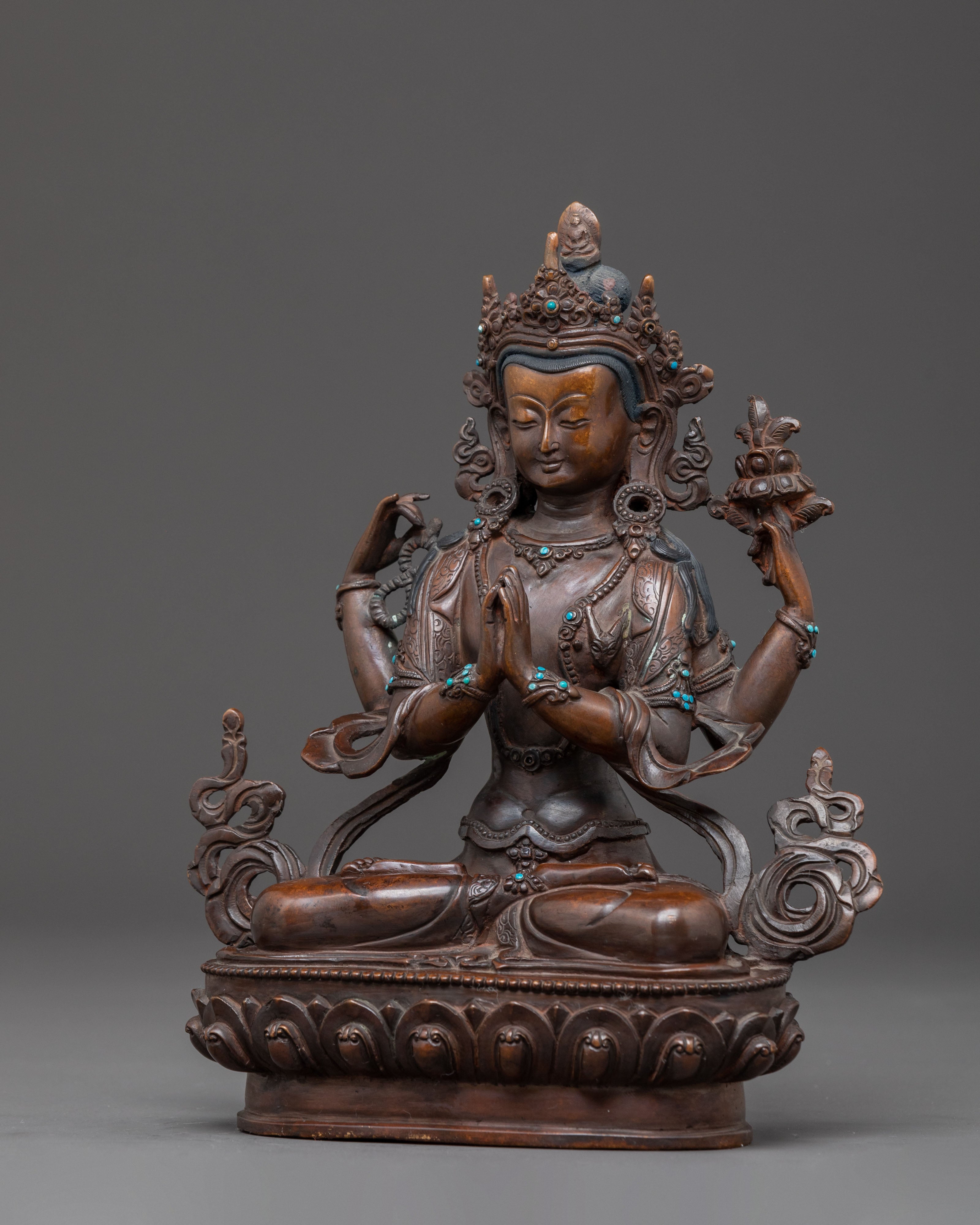 Handcrafted Chenrezig Statue of Compassion | Four-Armed Bodhisattva