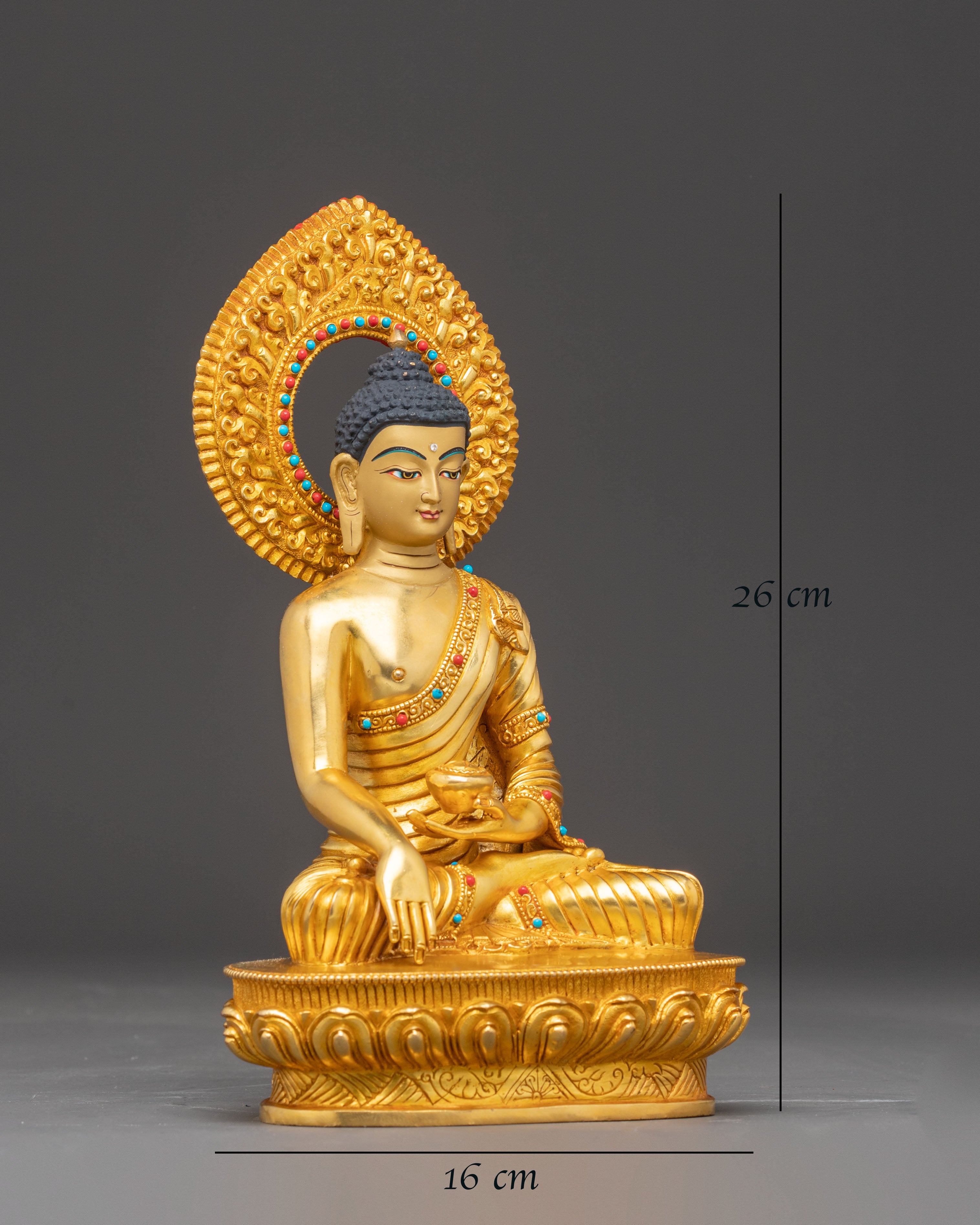 Himalayan Handmade Three Buddha Statue Set: 24K Gold Gilded