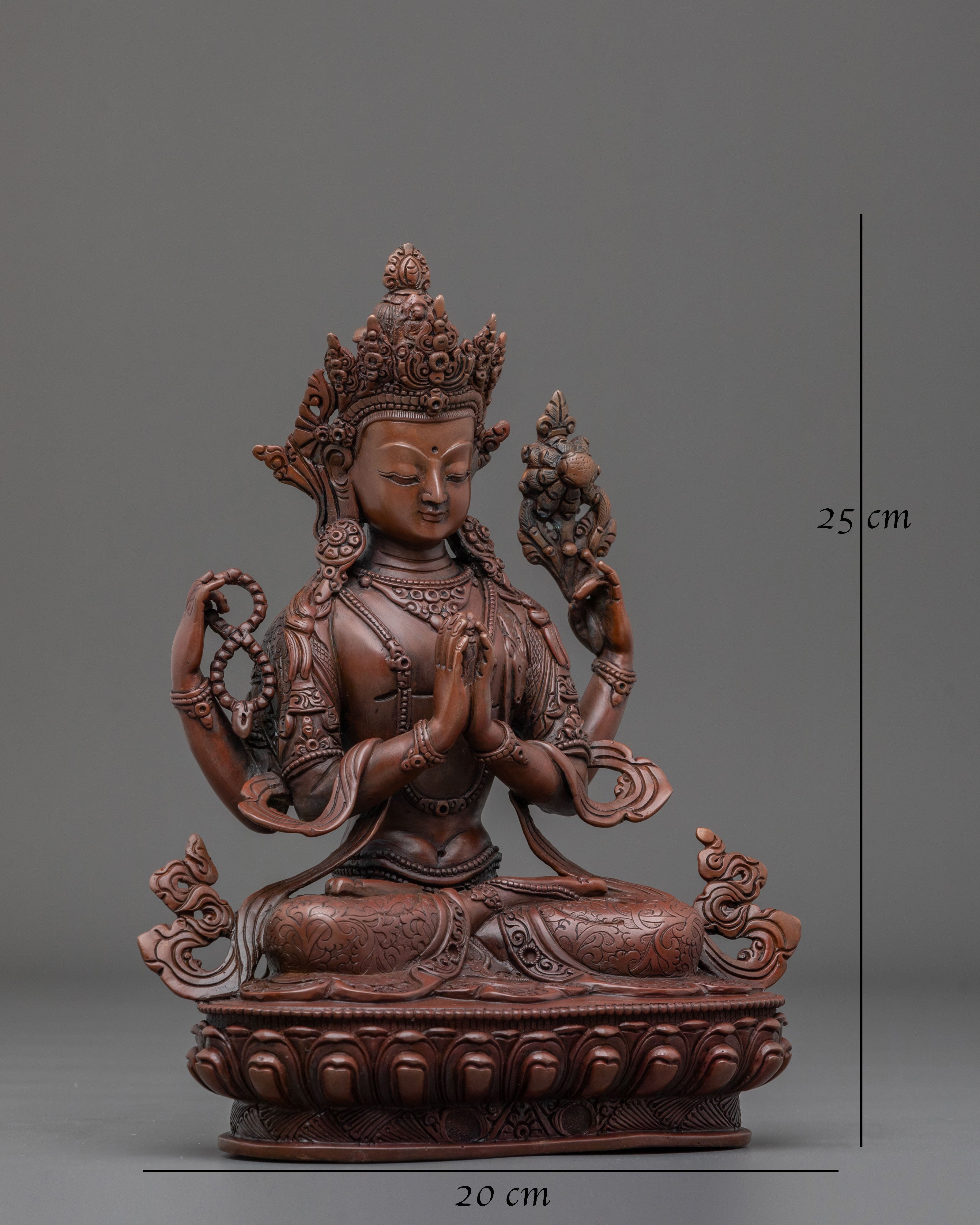Chenrezig Buddha Statue in Oxidized Copper