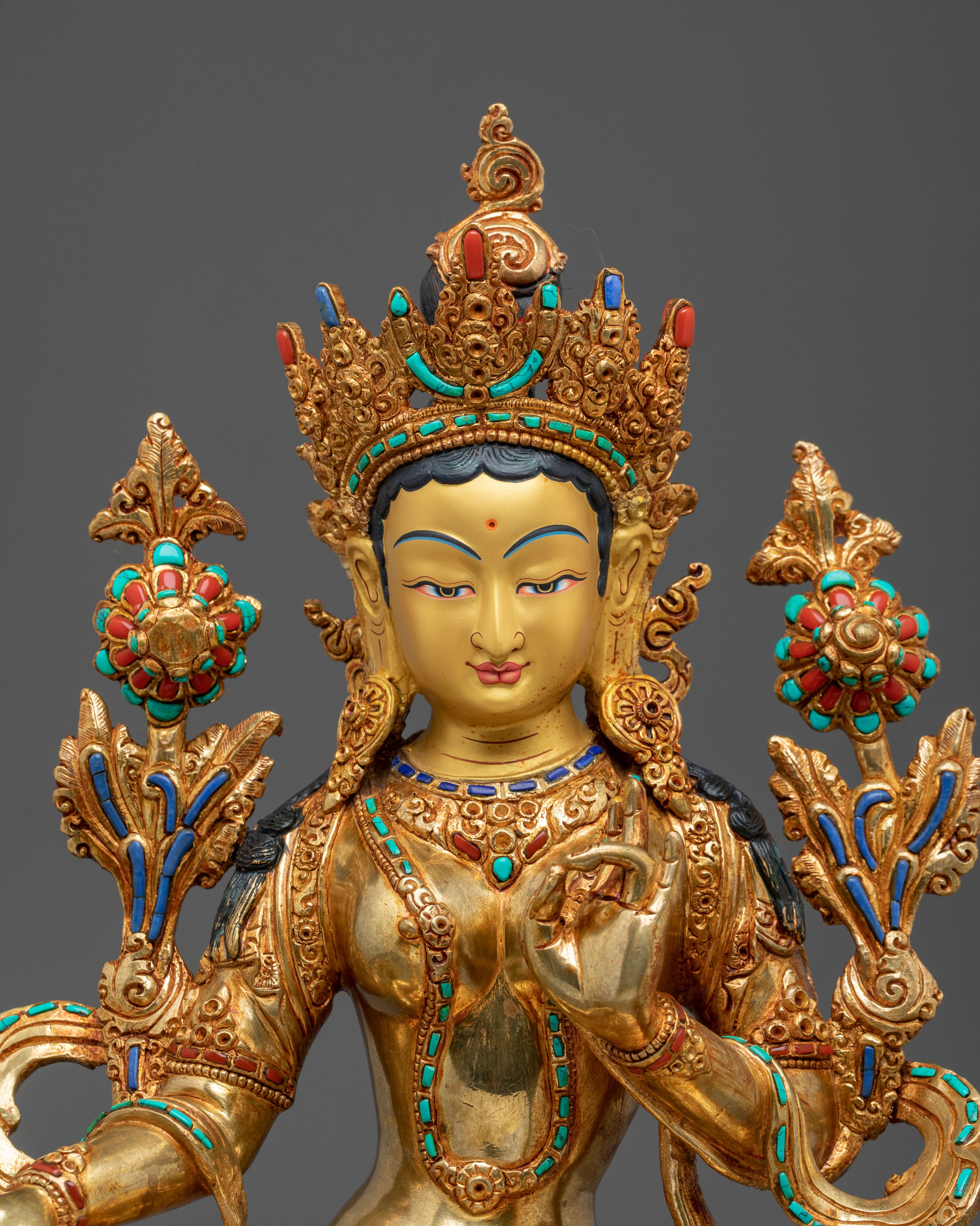 Handcrafted Copper Green Tara Statue | Embodiment of Compassionate Protection