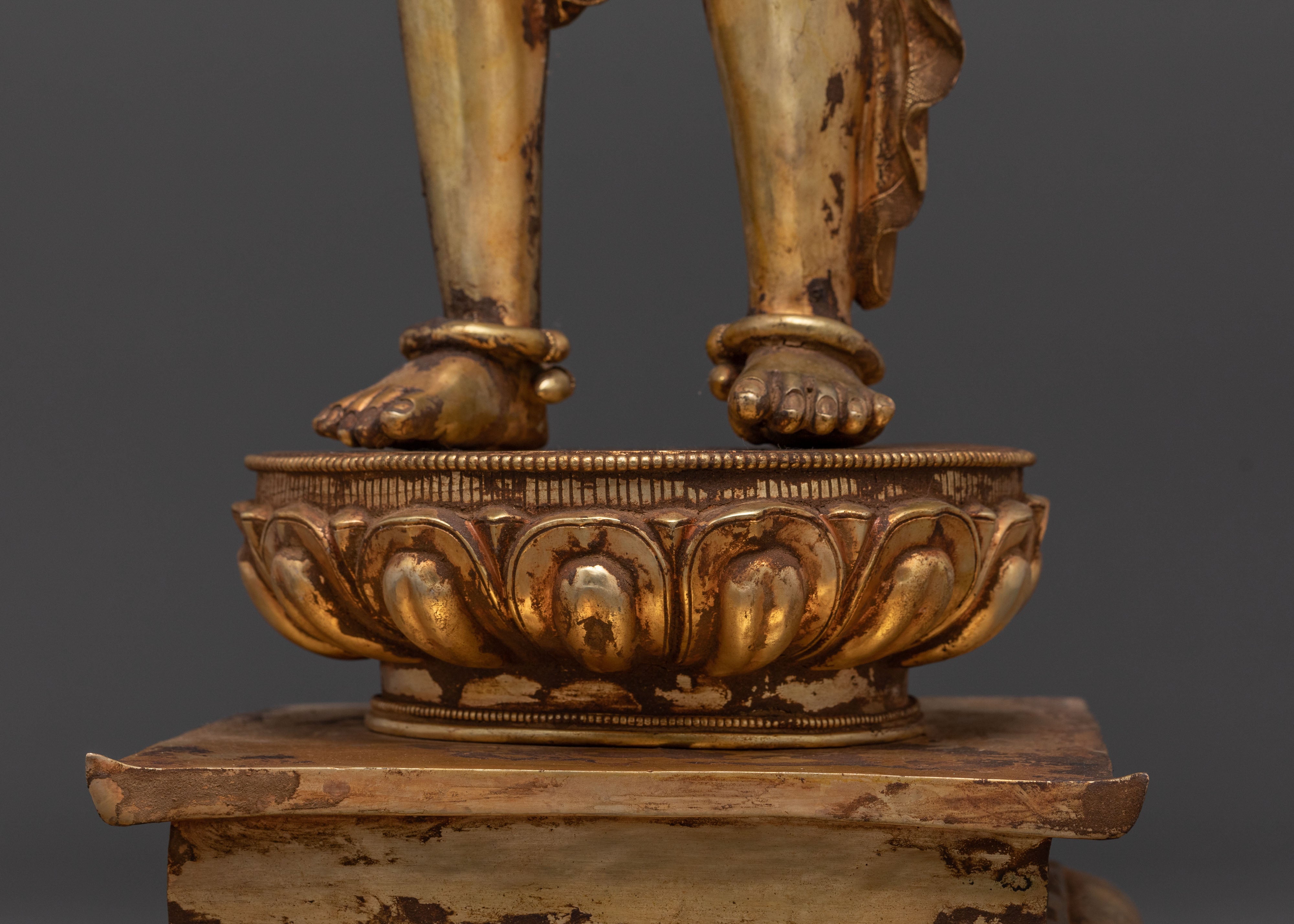 Handcrafted Lokeshwor Blessing Statue | 24K Gold Gilded Antique Statue