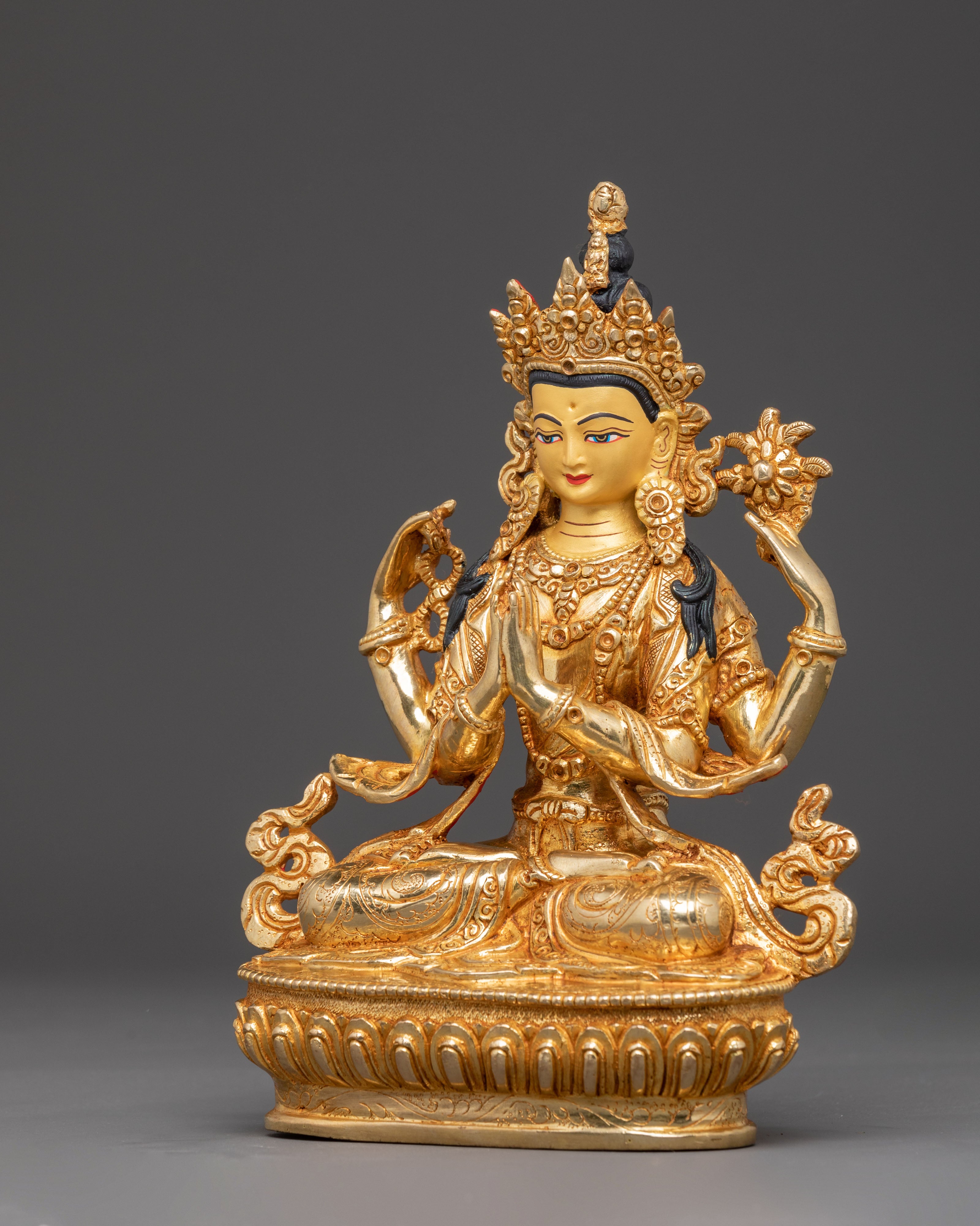 Handcrafted Copper Statue of Four-Armed Chenrezig