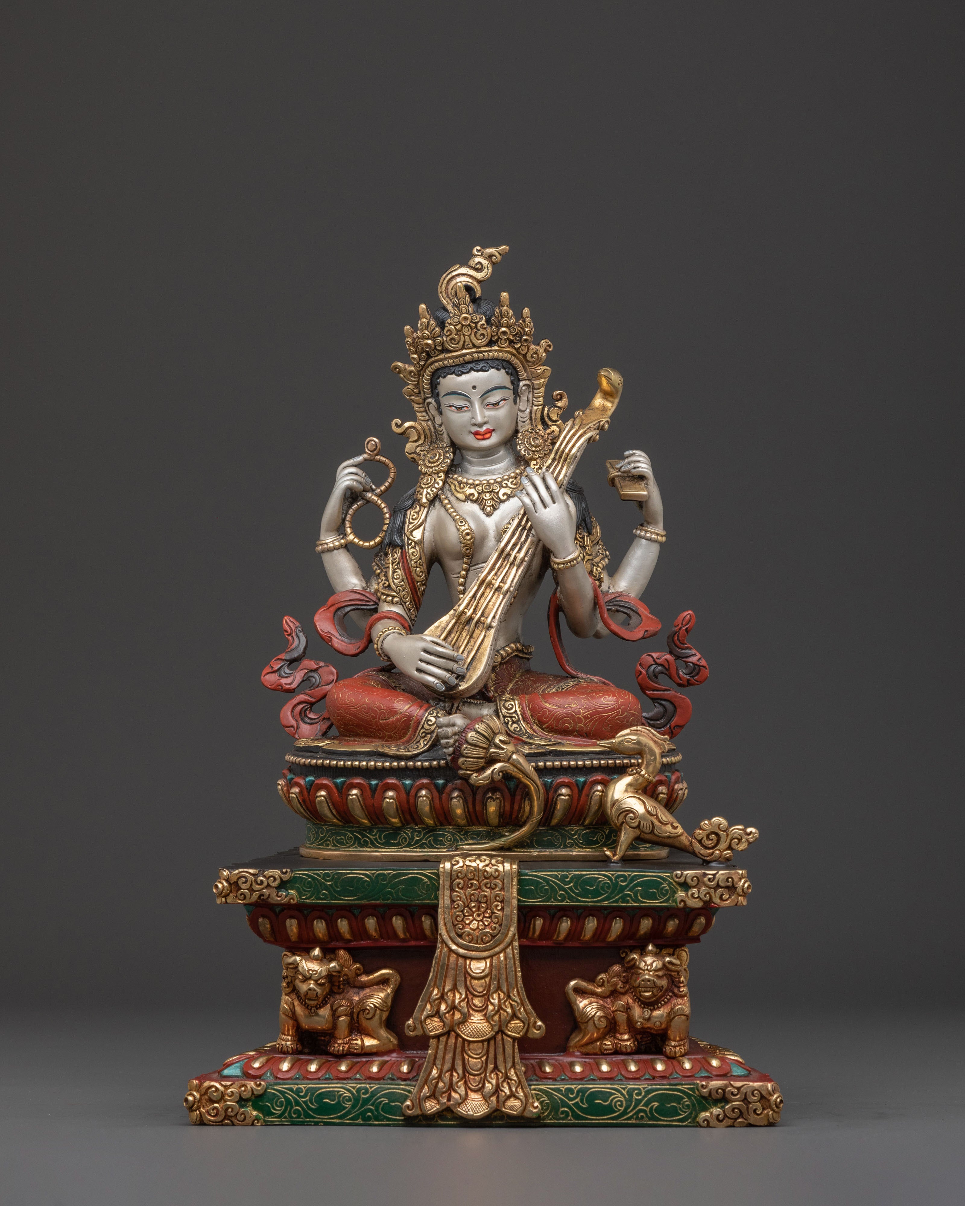 Goddess Saraswati Statue on Throne | Knowledge Icon