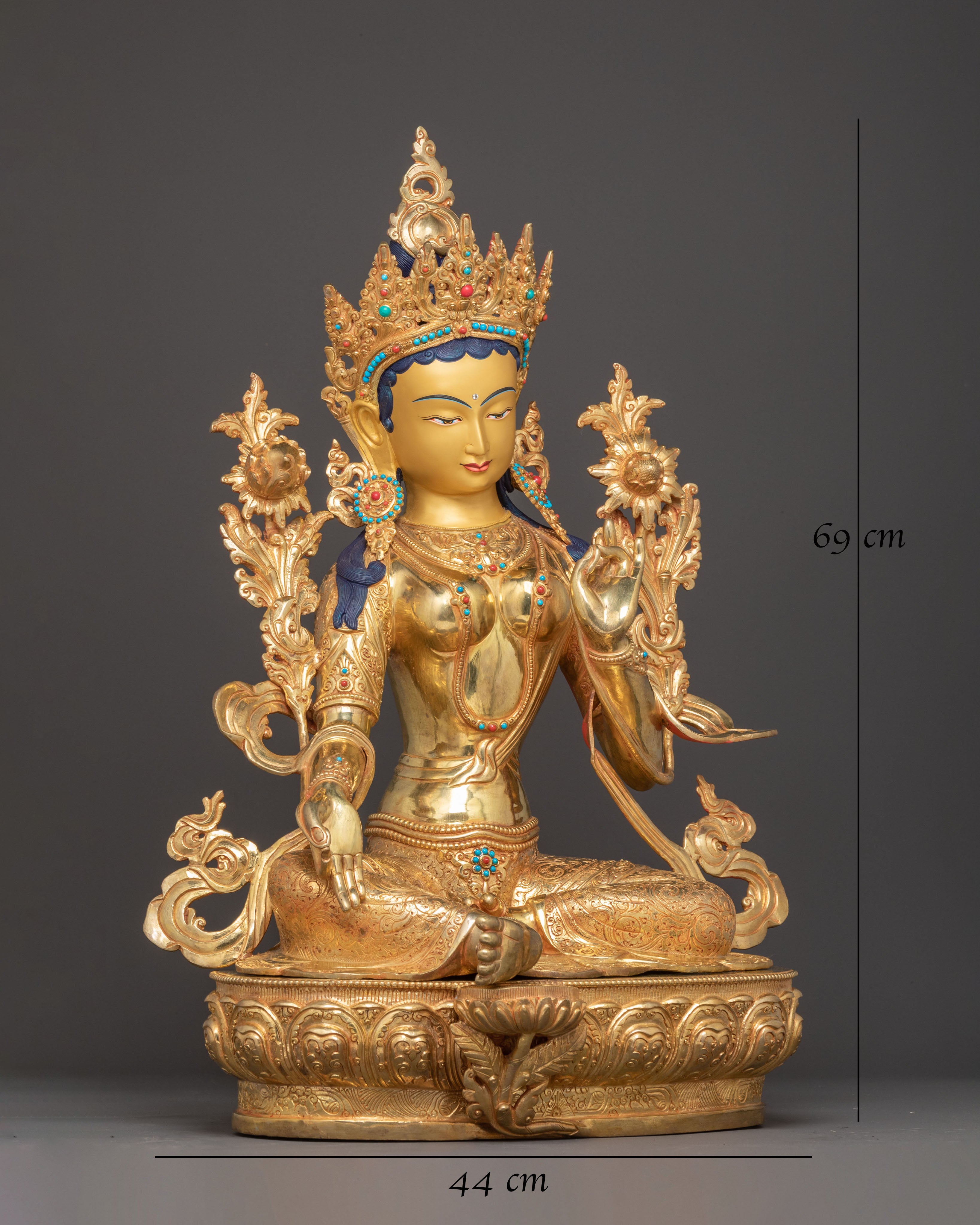 Handmade Tibetan Sacred Art of Green Tara for Altar | Goddess of Compassion