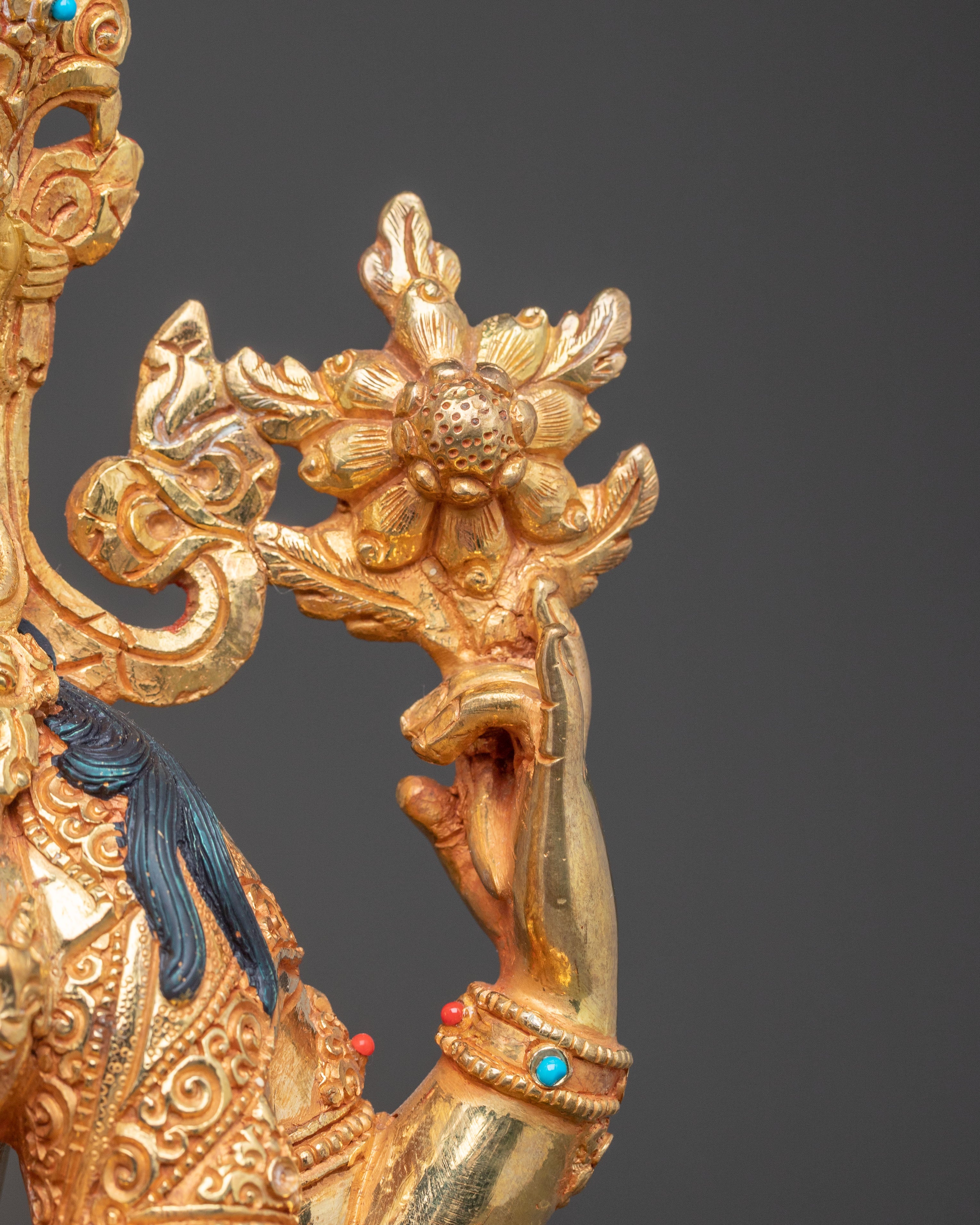24K Gold Gilded Chenrezig Handmade Statue | Bodhisattva of Compassion