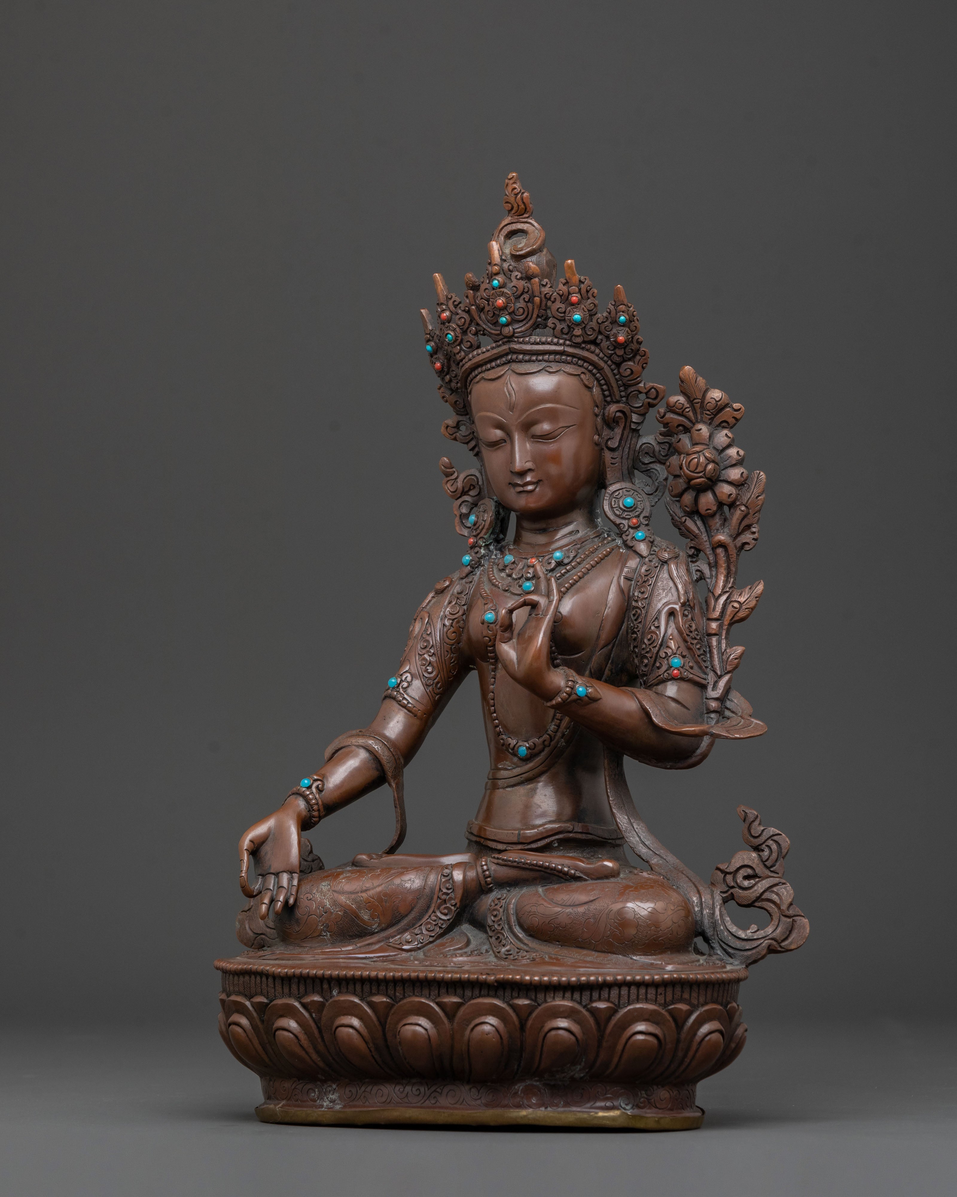 White Tara Copper Statue for Spiritual Decor | Traditional Sculpture
